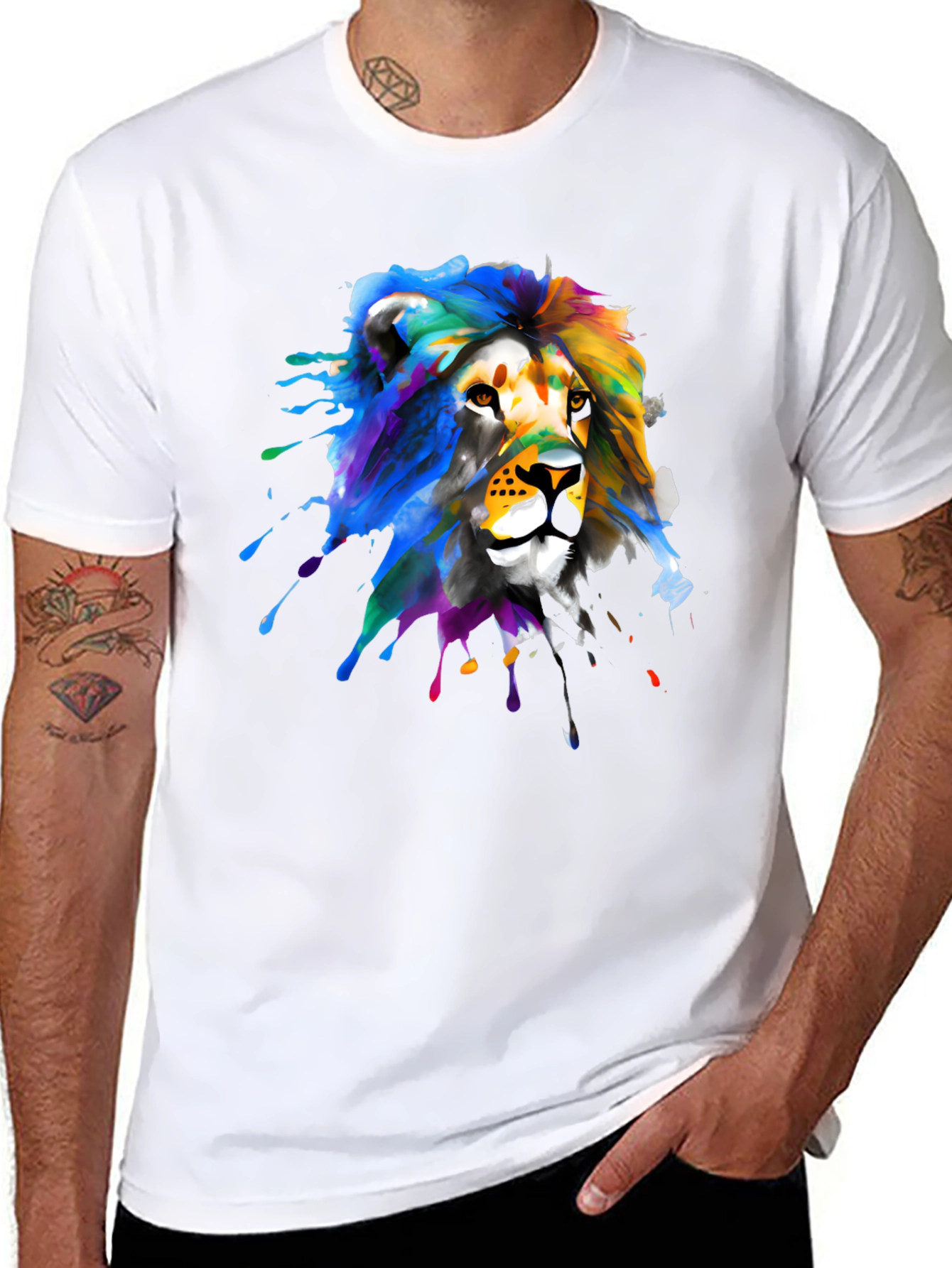 Black Lion Splatter Graphic Black T-Shirt view 8