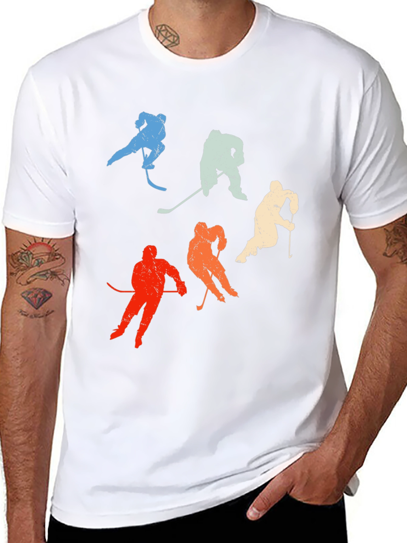 Black Retro Hockey Player T-Shirt - Vintage Style view 8