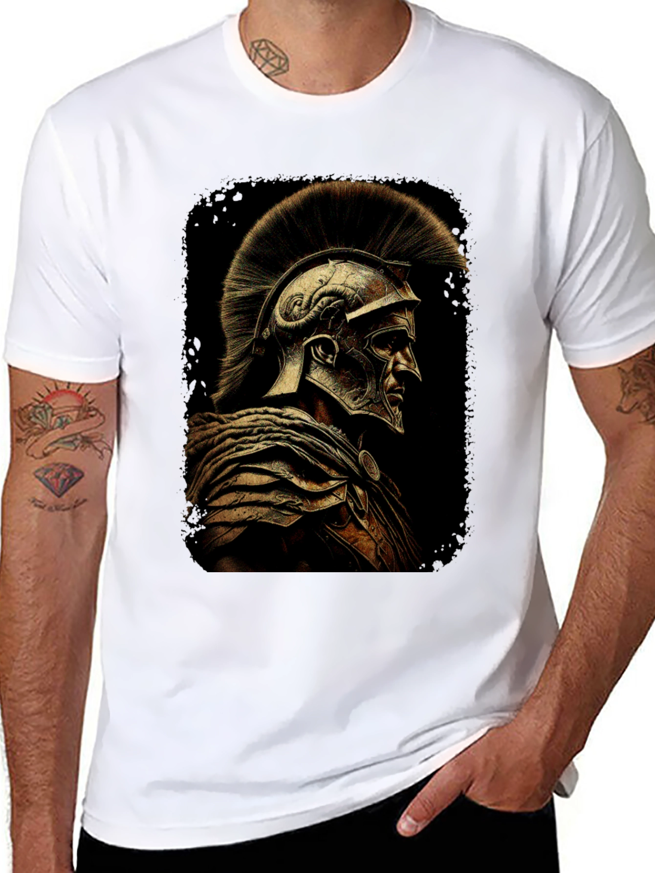 Black Warrior Graphic Tee - Spartan Helmet T-Shirt view 8