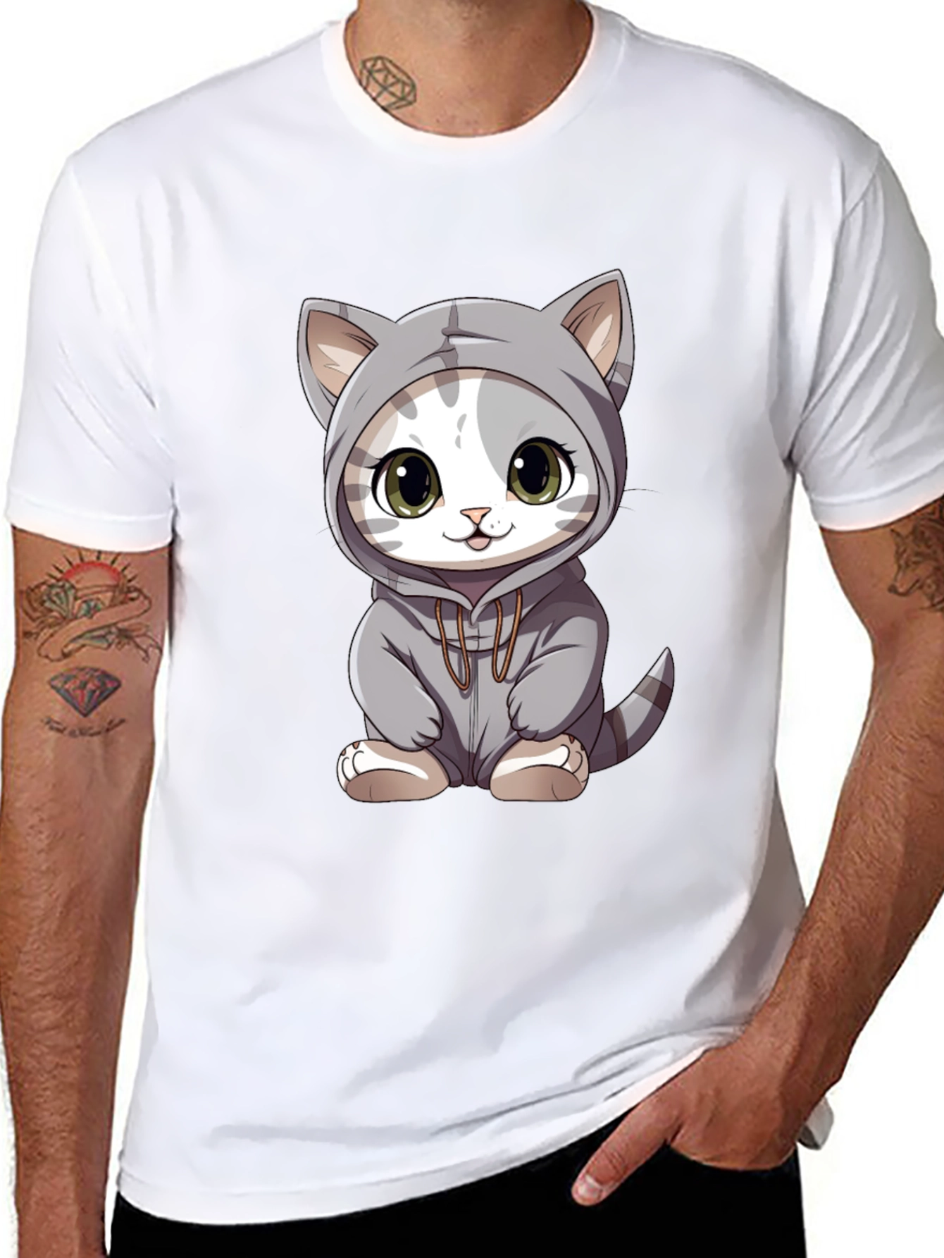 Black Cute Cat Hoodie T-Shirt view 8