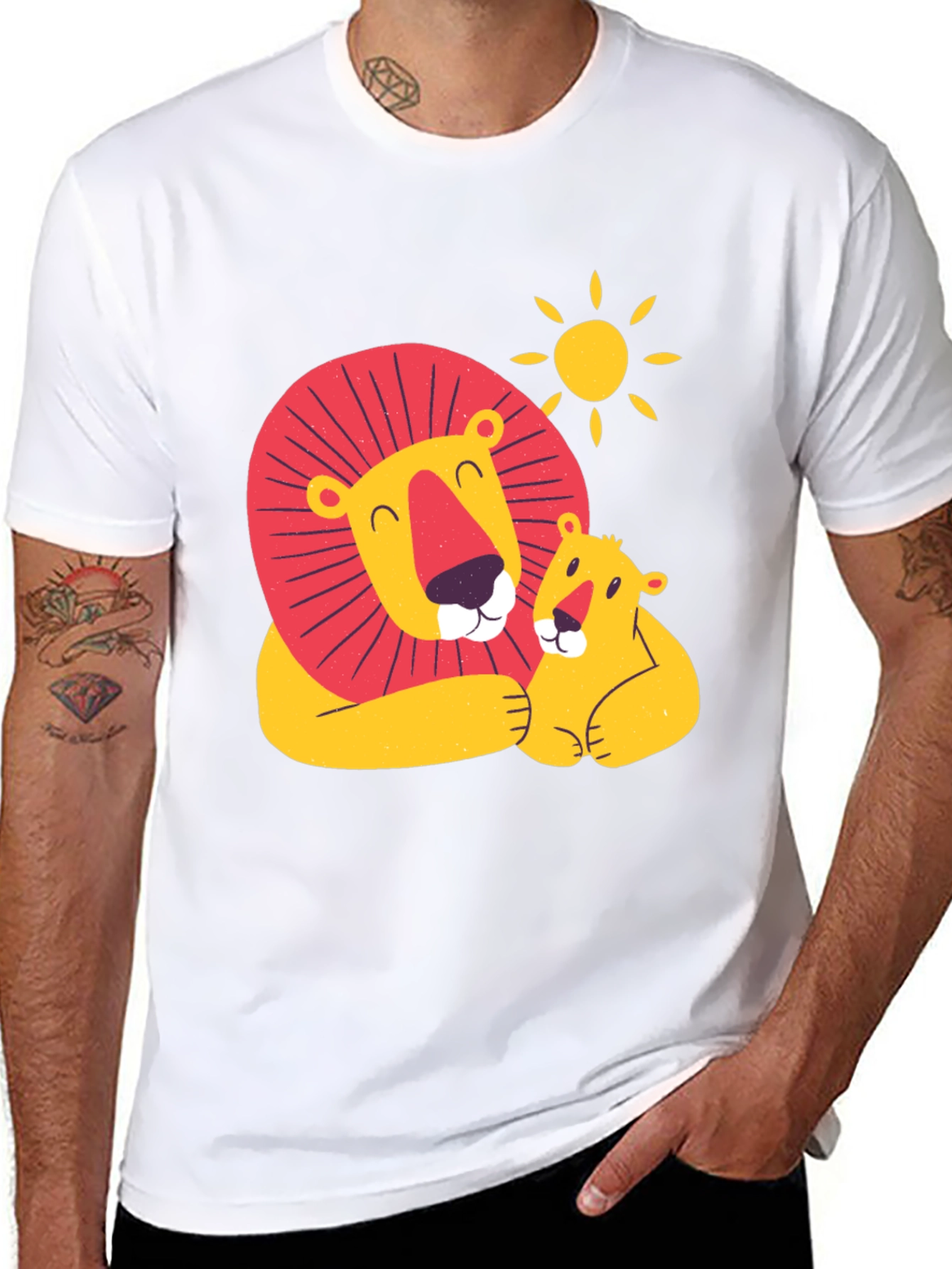 Black Cute Lion & Cub Graphic Black T-Shirt view 8