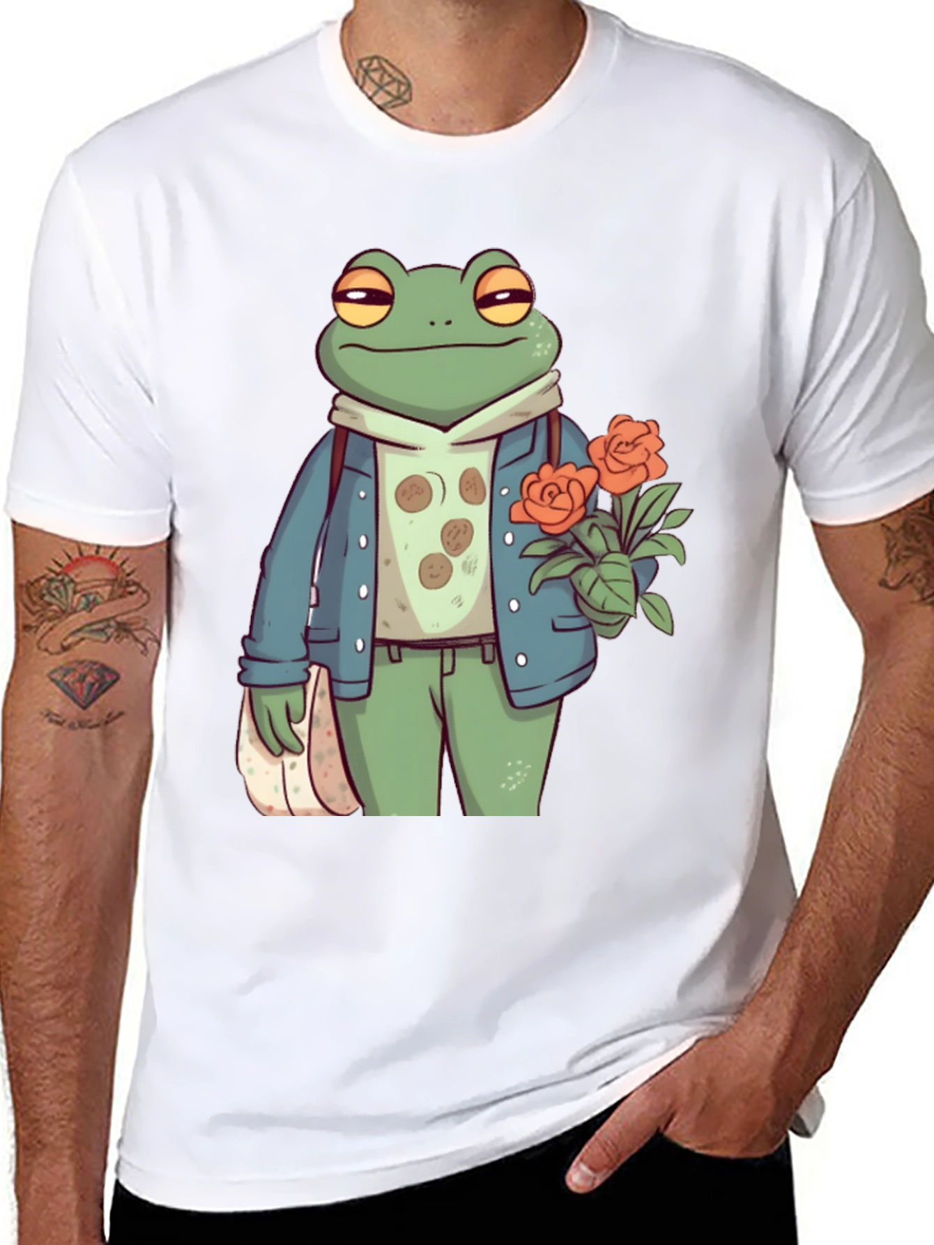 Black Stylish Frog with Flowers Graphic Tee view 8