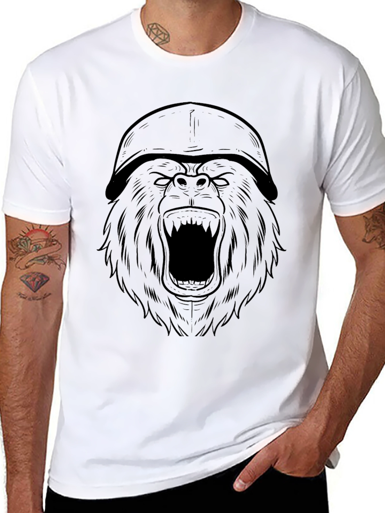 Black Black Gorilla Helmet T-Shirt - Men's Graphic Tee view 8