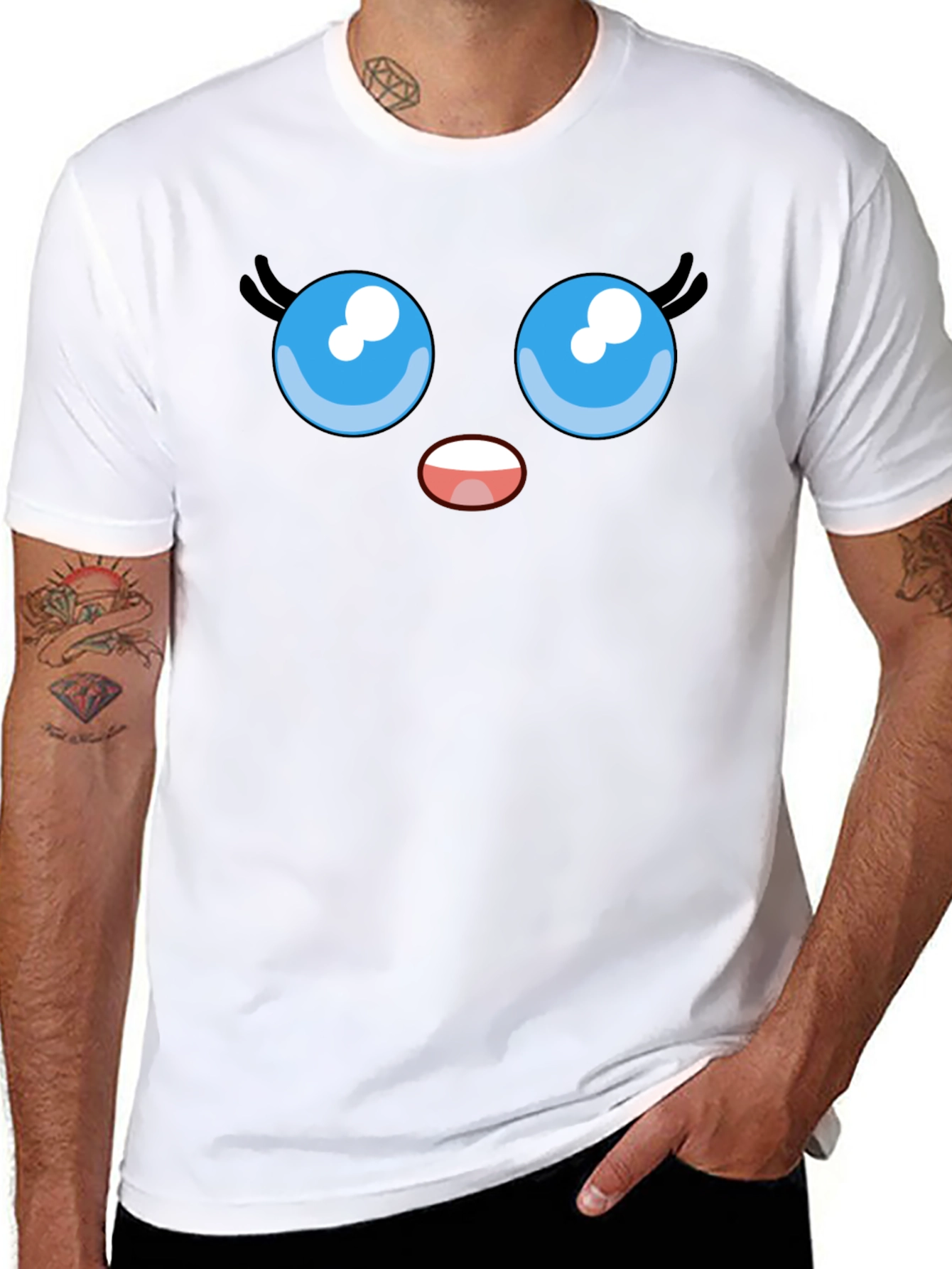 Black Cute Cartoon Face Graphic Tee view 8