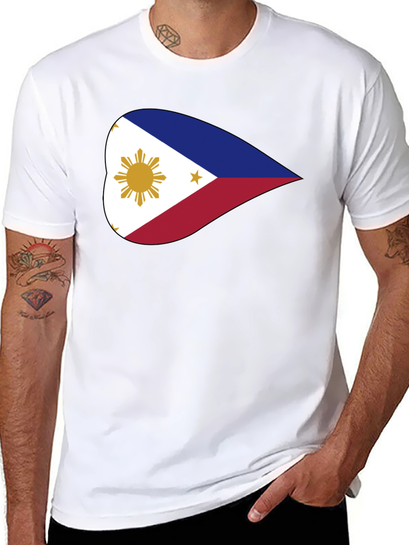 Black Philippine Flag Heart Graphic Black T-Shirt view 8