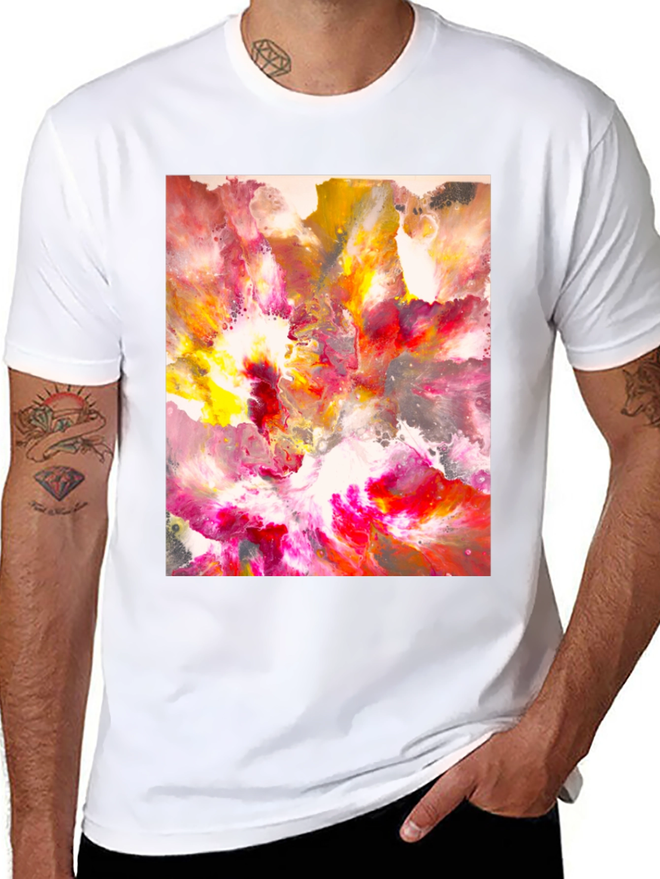 Black Abstract Art Tee - Vibrant Colors, Unique Design view 8