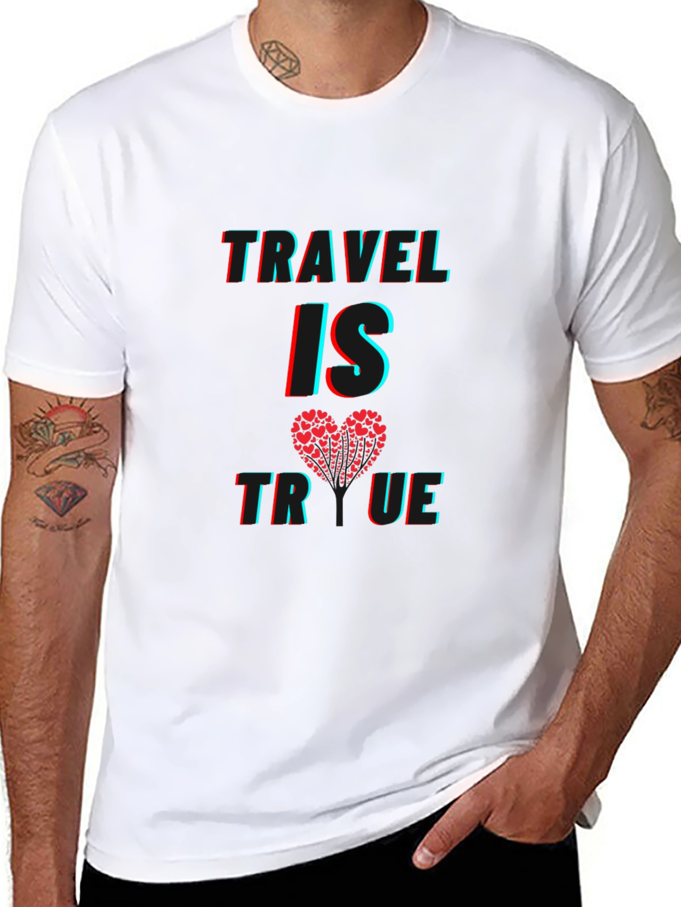 Black Travel Is True Heart Graphic Tee - Soft Cotton Blend view 8