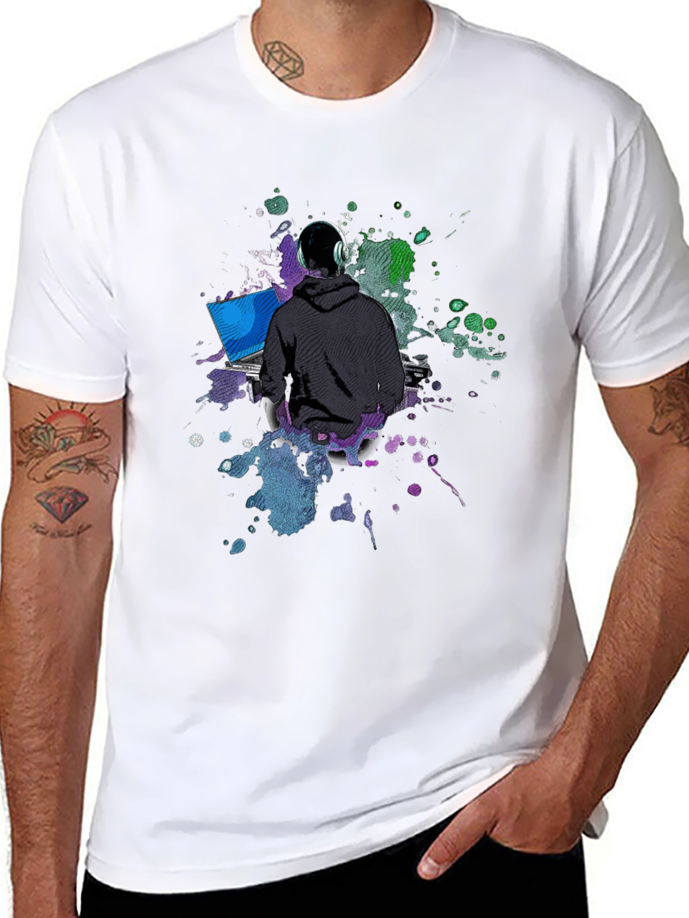 Black DJ Gamer Graphic Tee - Black Cotton Blend view 8