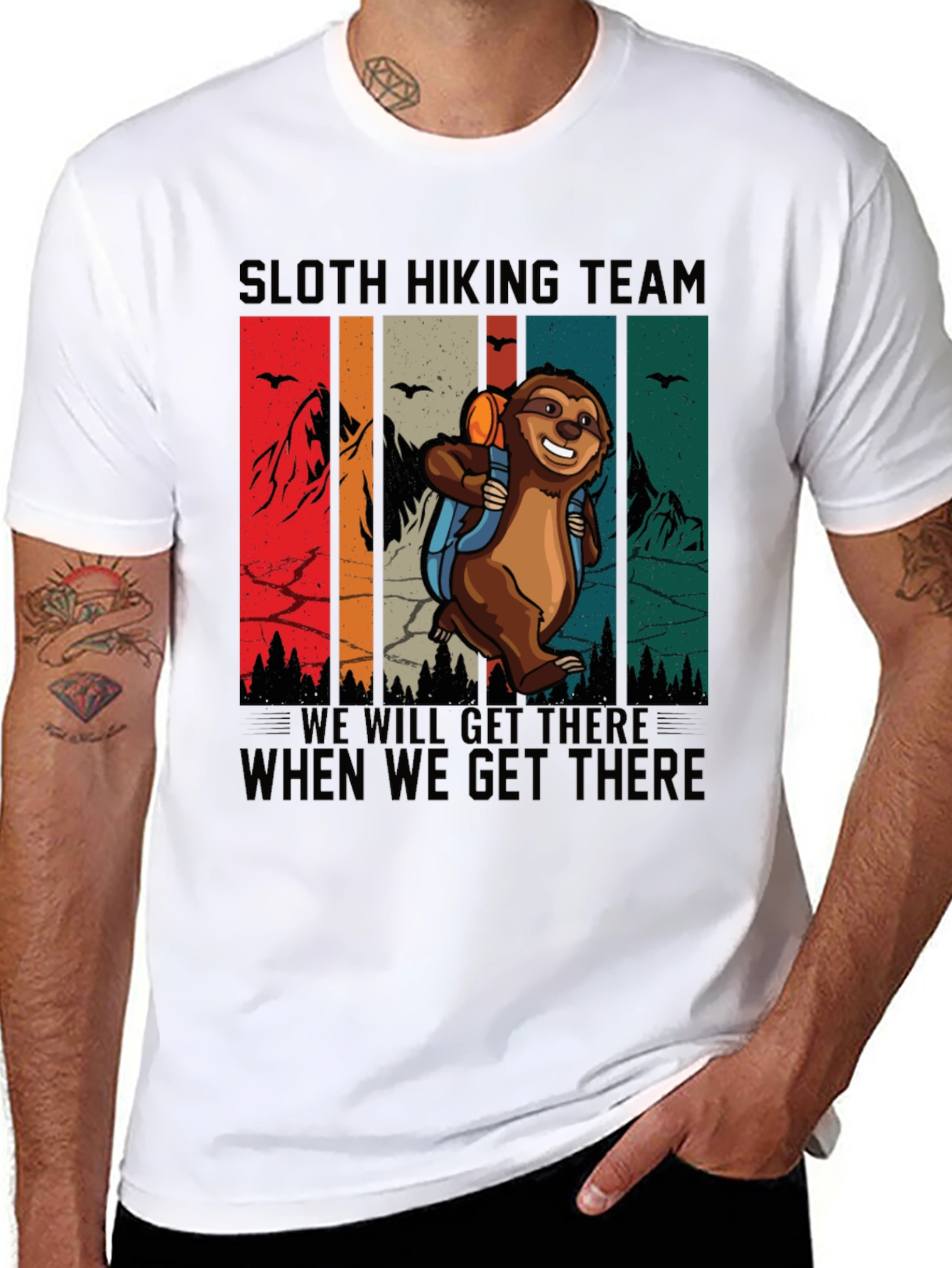 Black Sloth Hiking Team T-Shirt Funny Graphic Tee view 8