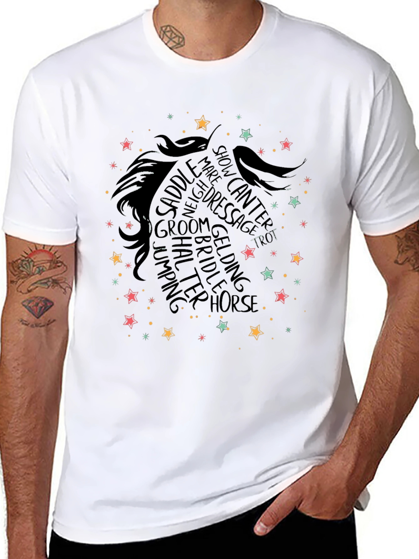 Black Horse Lover T-Shirt: Equestrian Word Art Design view 8