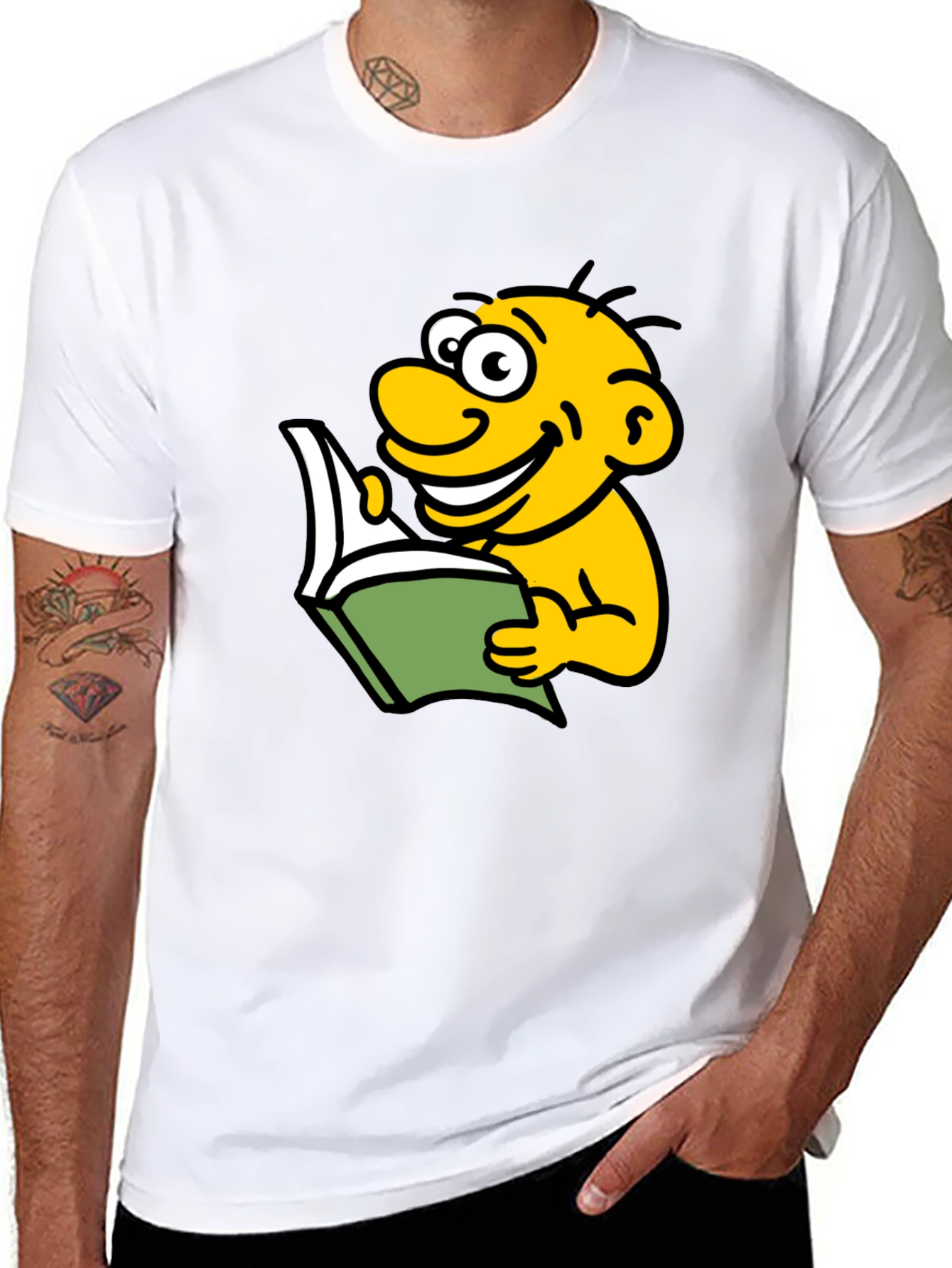 Black Cartoon Character Reading T-Shirt view 8