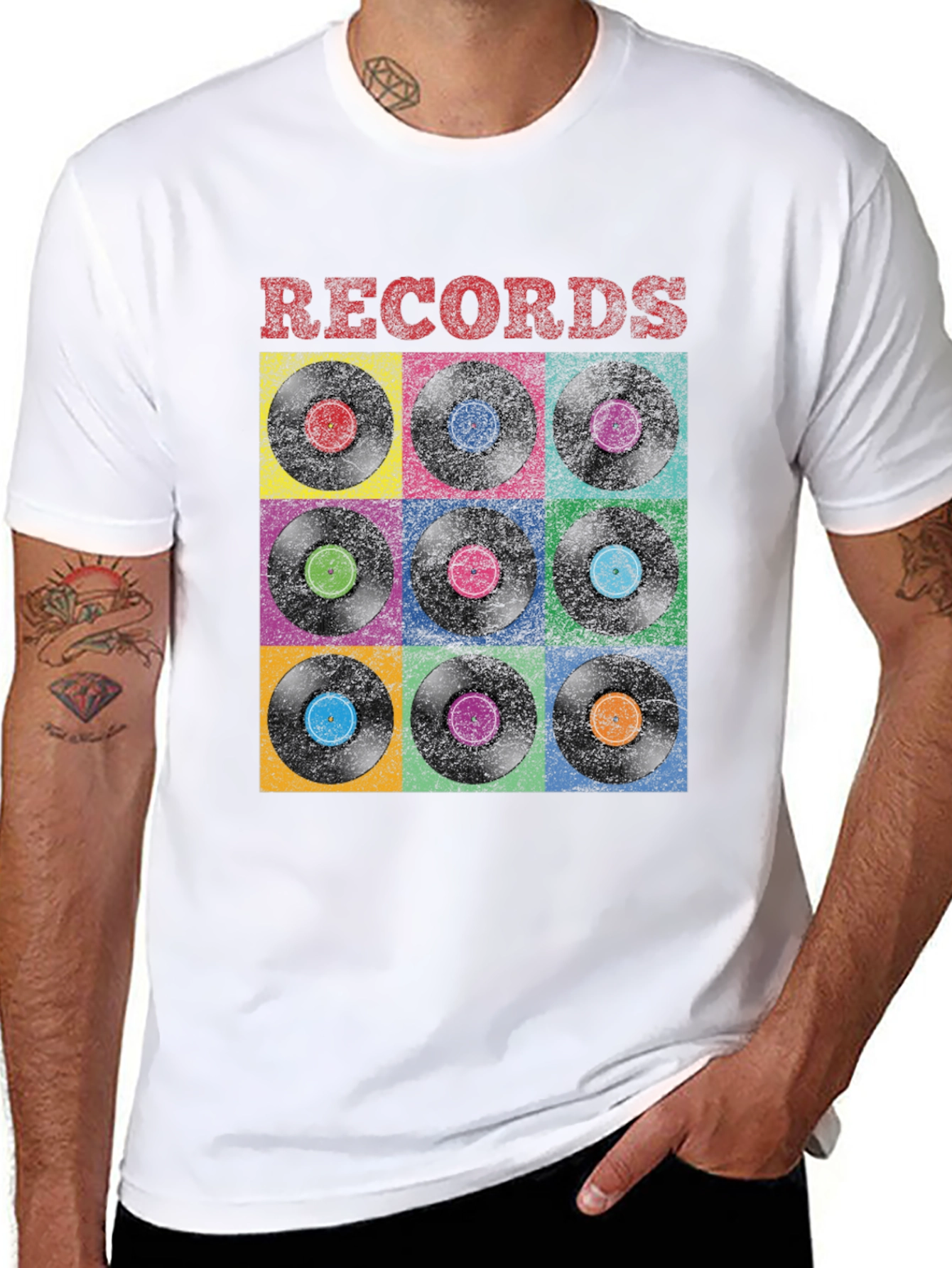 Black Retro Vinyl Record Graphic T-Shirt view 8