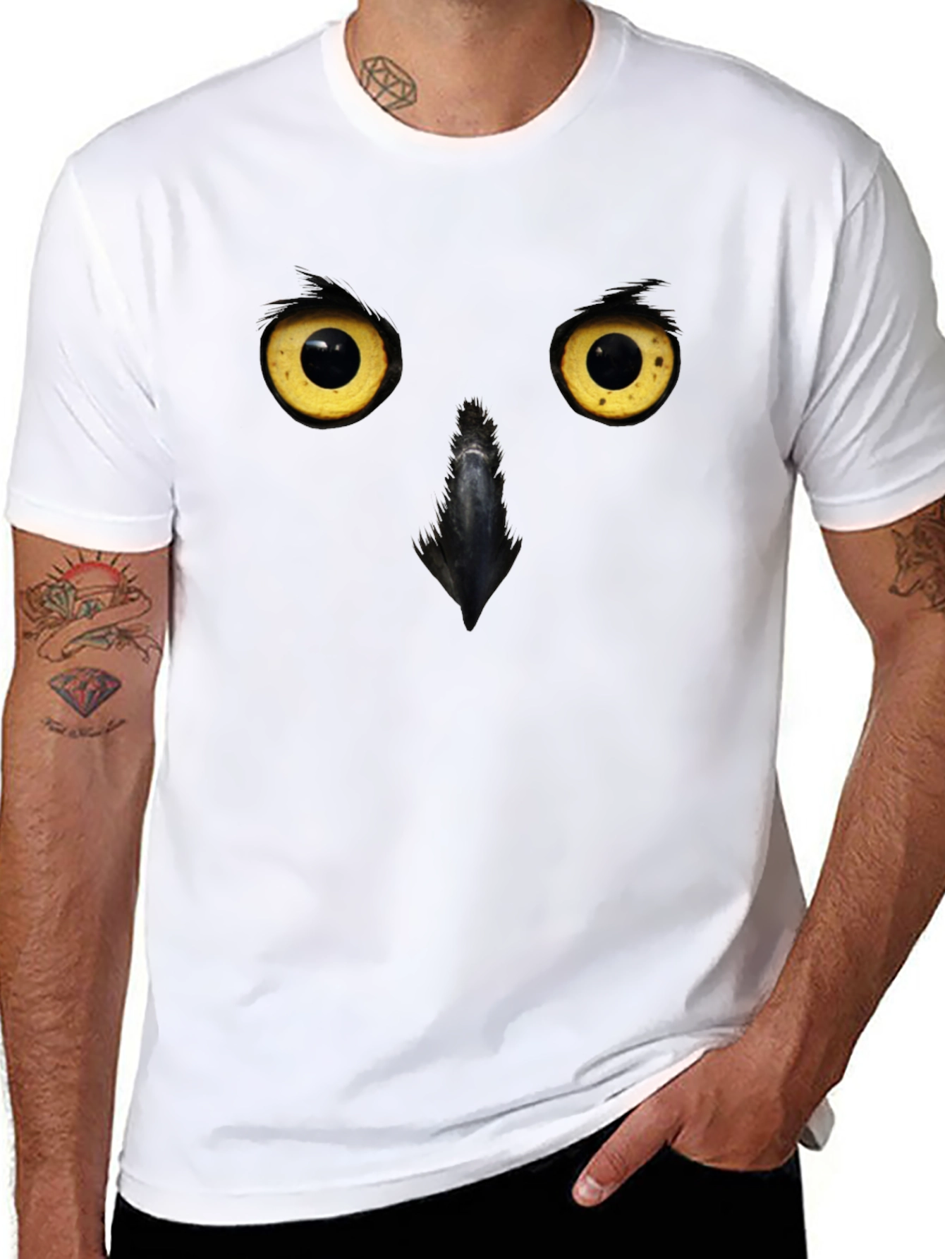 Black Men's Owl Face Graphic Black T-Shirt view 8