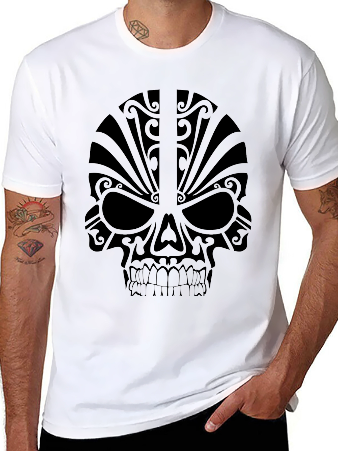 Black Men's Black Skull Graphic Tee view 8