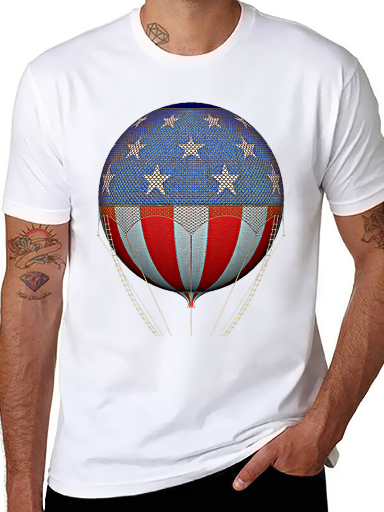 Black American Flag Hot Air Balloon Graphic Tee view 8