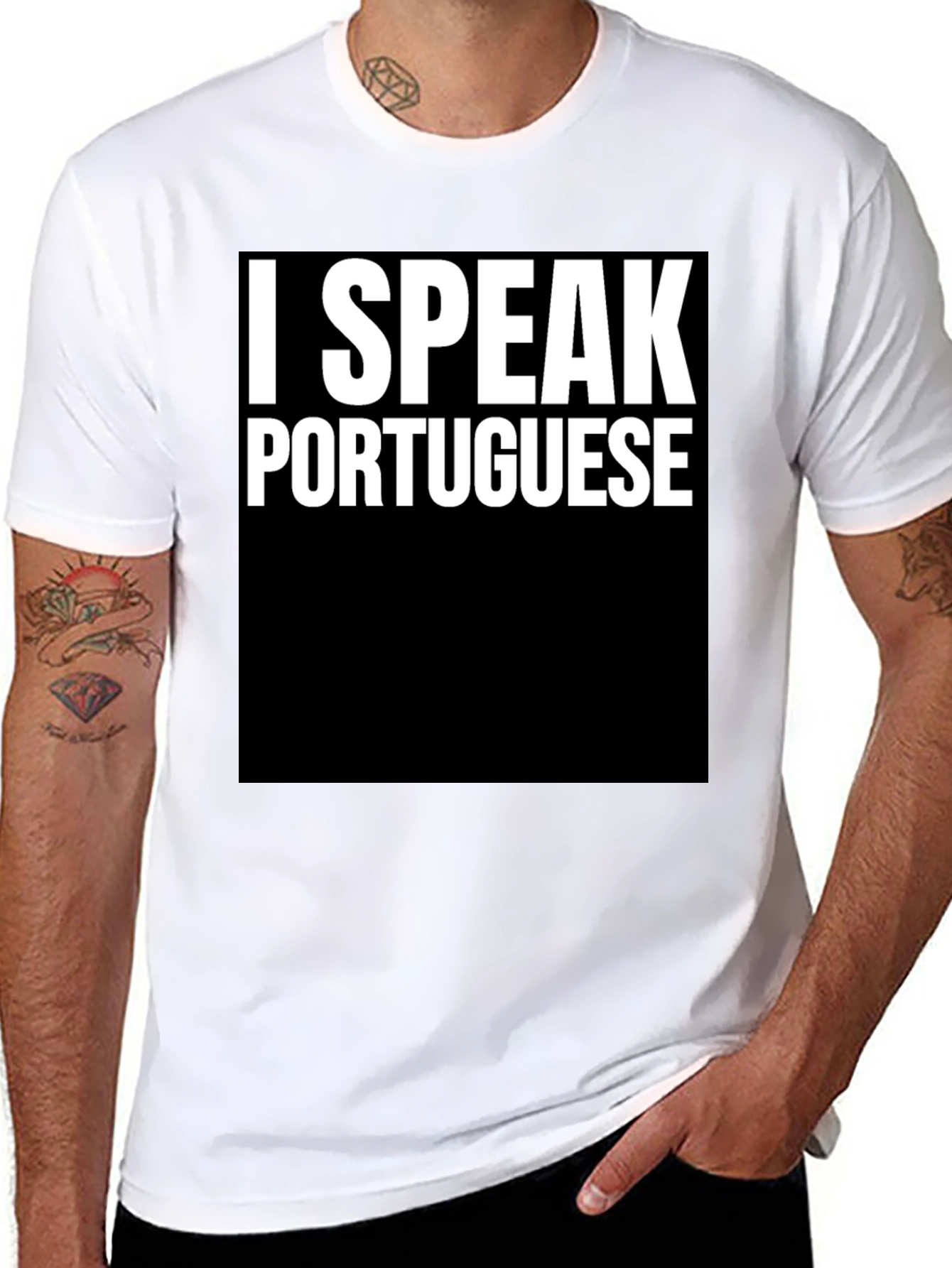Black I Speak Portuguese Black Graphic Tee view 8