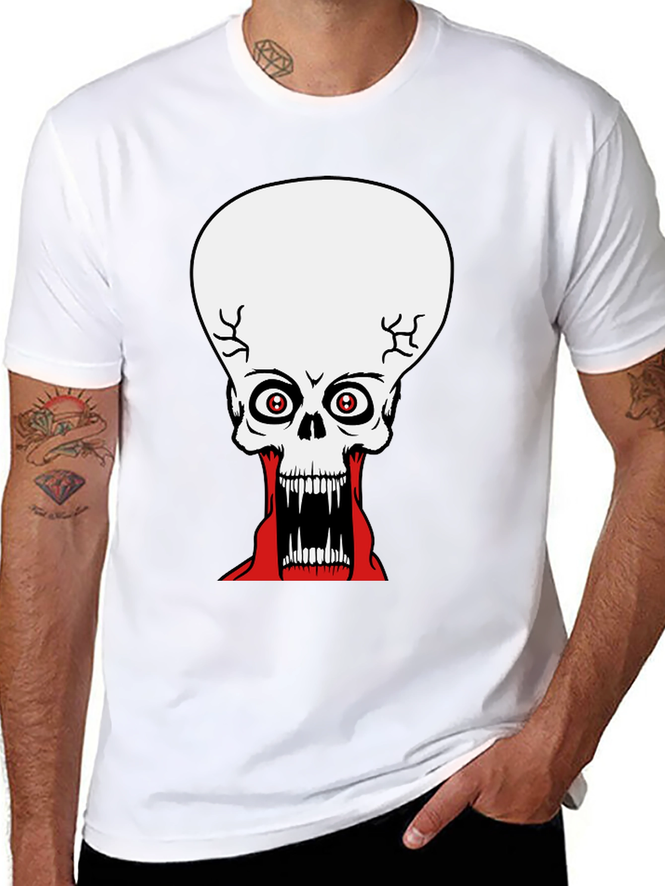 Black Creepy Skull Graphic Print Black T-Shirt view 8
