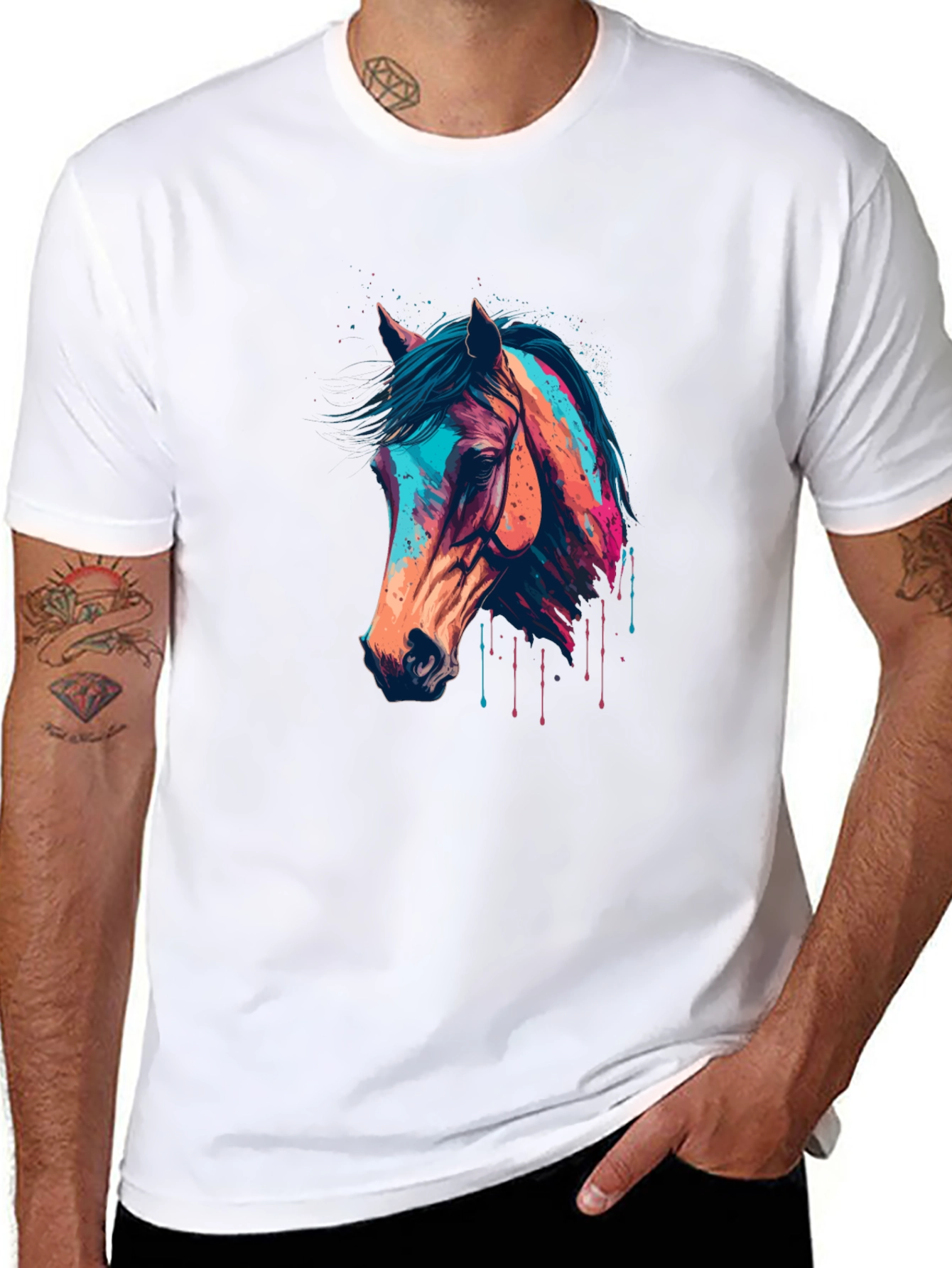 Black Horse Graphic Tee - Colorful Animal Print view 8