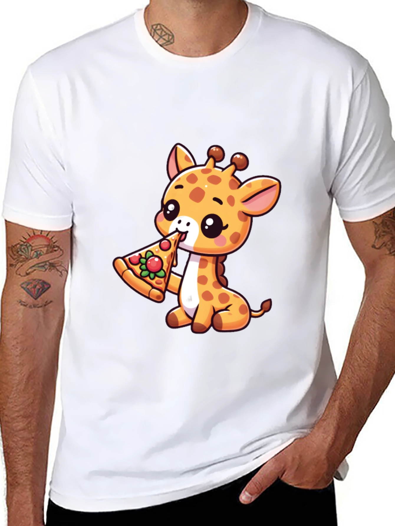 Black Cute Giraffe Pizza Lover T-Shirt view 8