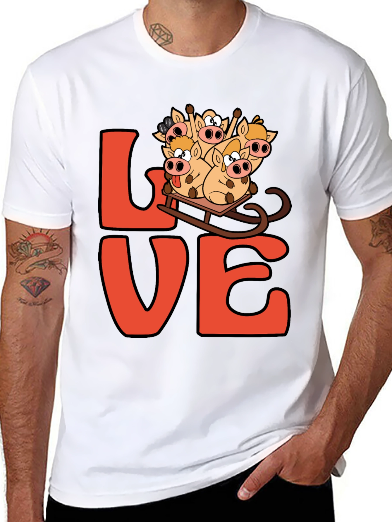 Black Love Pig Sled Black T-Shirt view 8