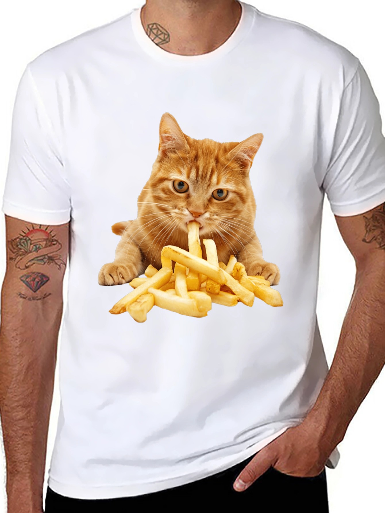 Black Cat Eating Fries Graphic Tee - Unisex T-Shirt view 8
