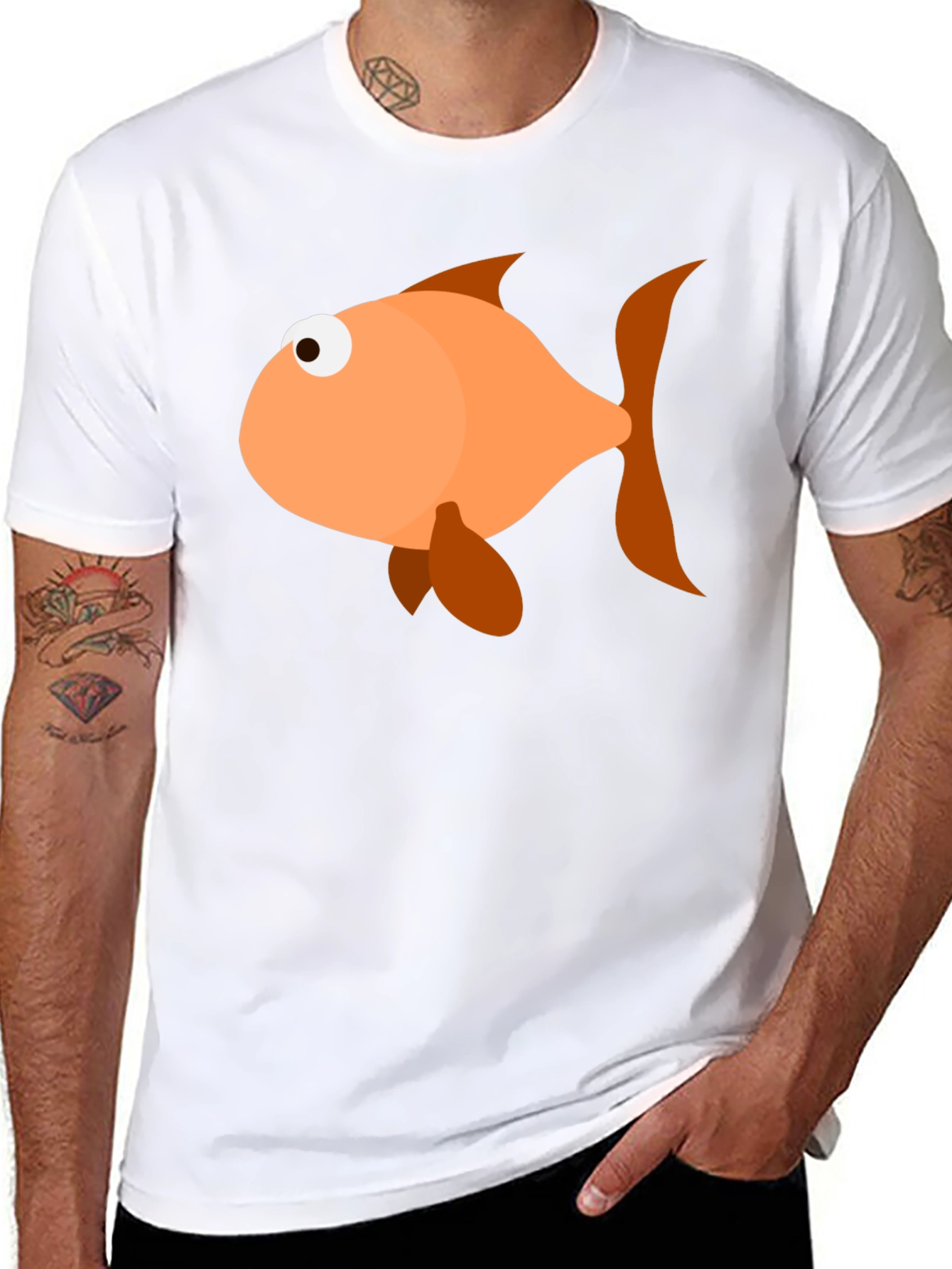 Black Funny Fish Graphic T-Shirt - Black Cotton Blend view 8