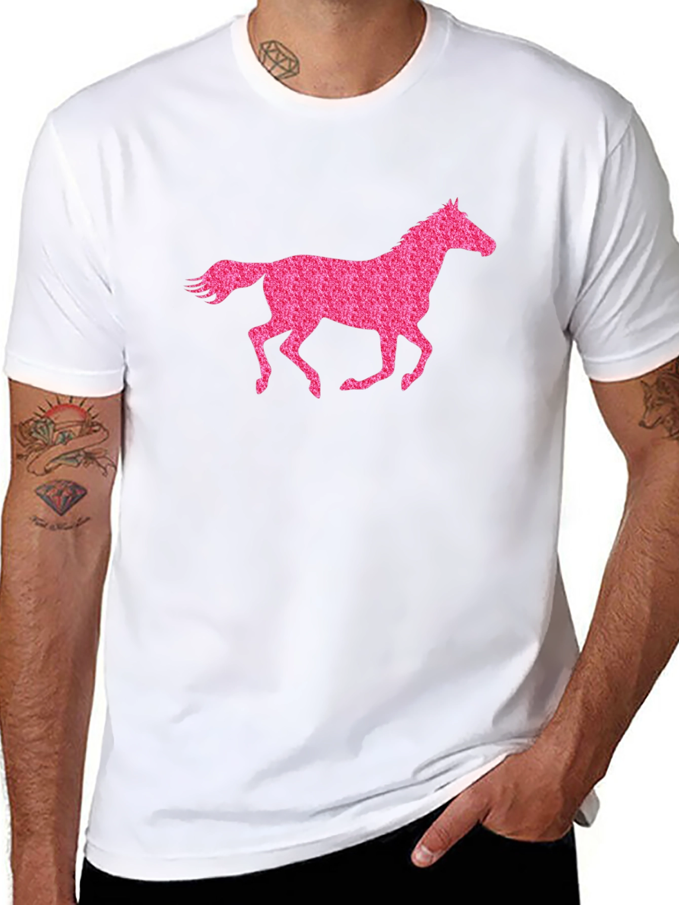 Black Black T-Shirt with Pink Horse Graphic view 8