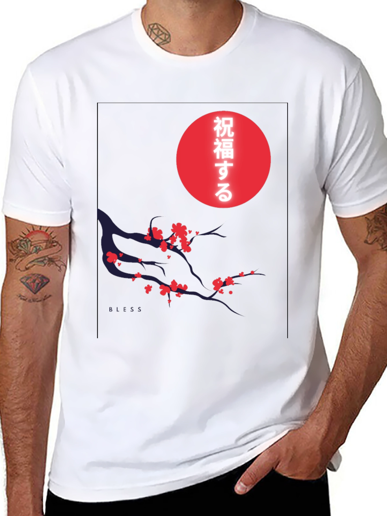 Black Japanese Blossom Graphic Tee - Soft Cotton Blend view 8