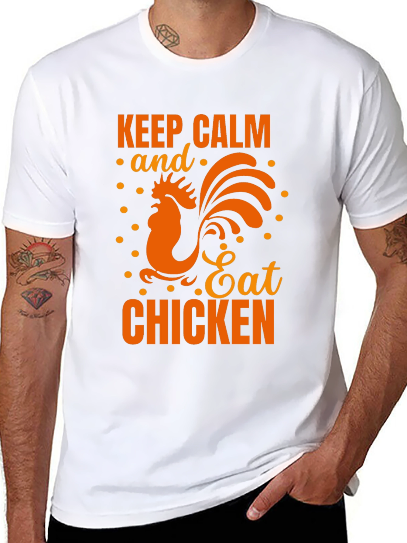 Black Keep Calm Eat Chicken Black Graphic T-Shirt view 8