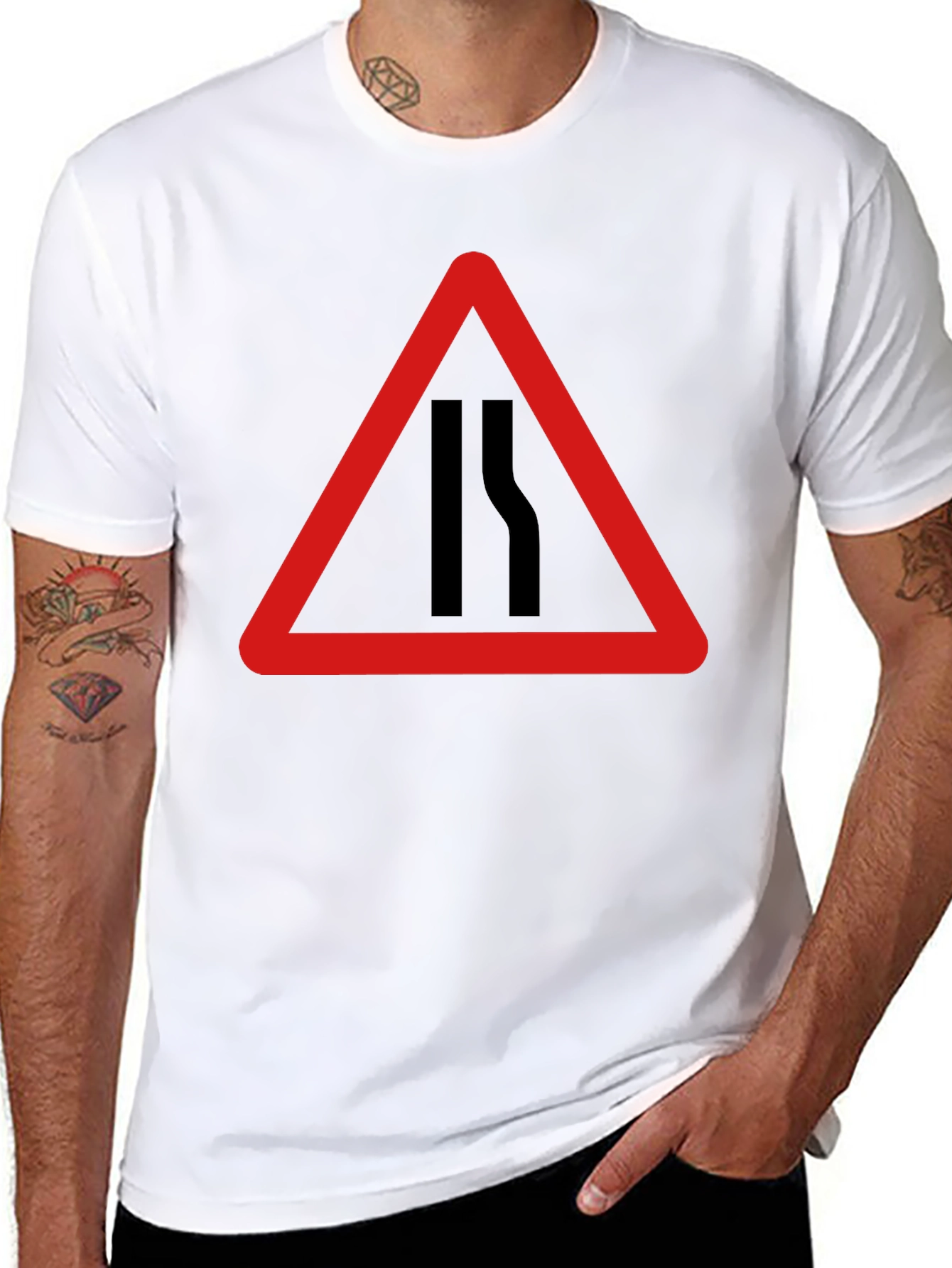 Black Road Narrows T-Shirt - Warning Sign Graphic Tee view 8