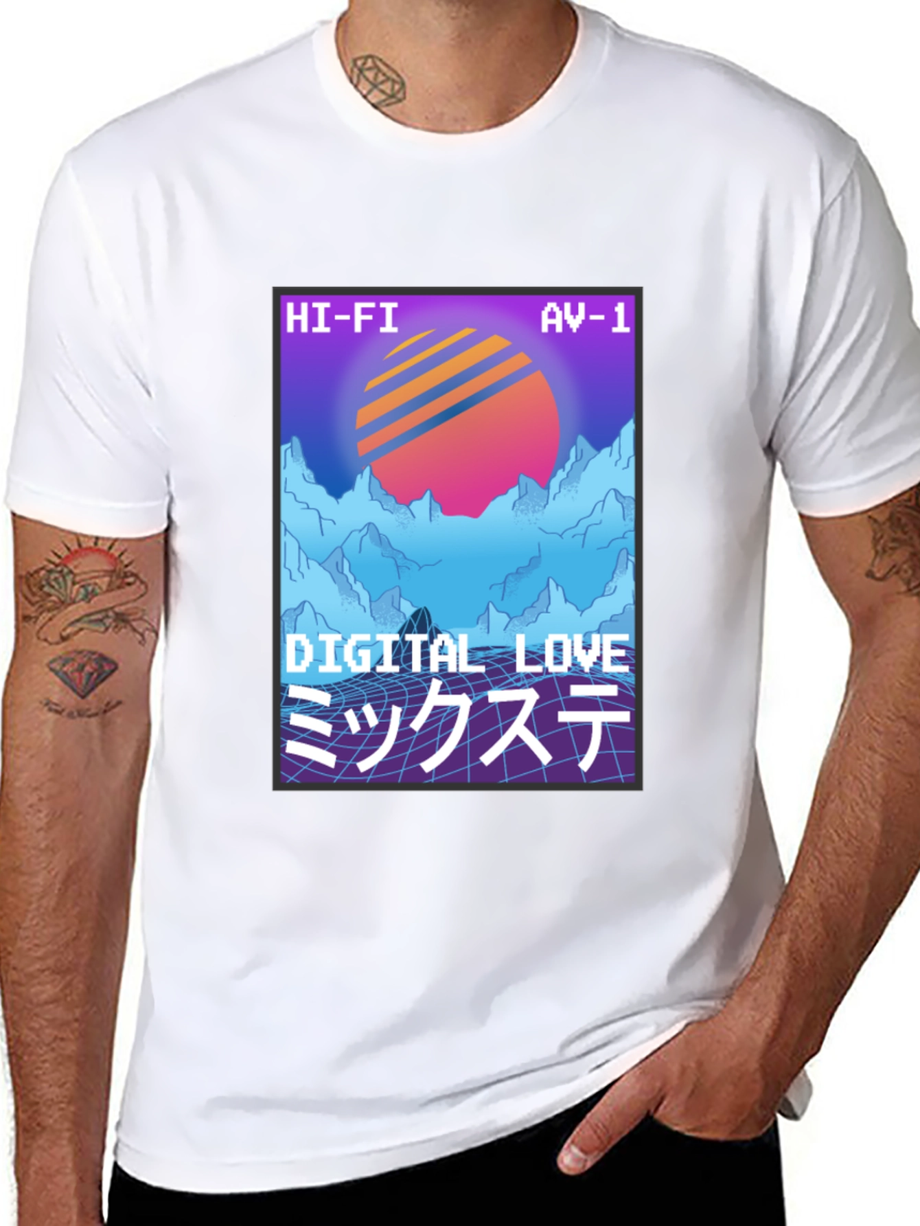 Black Retro Digital Love T-Shirt - 80s Synthwave Style view 8