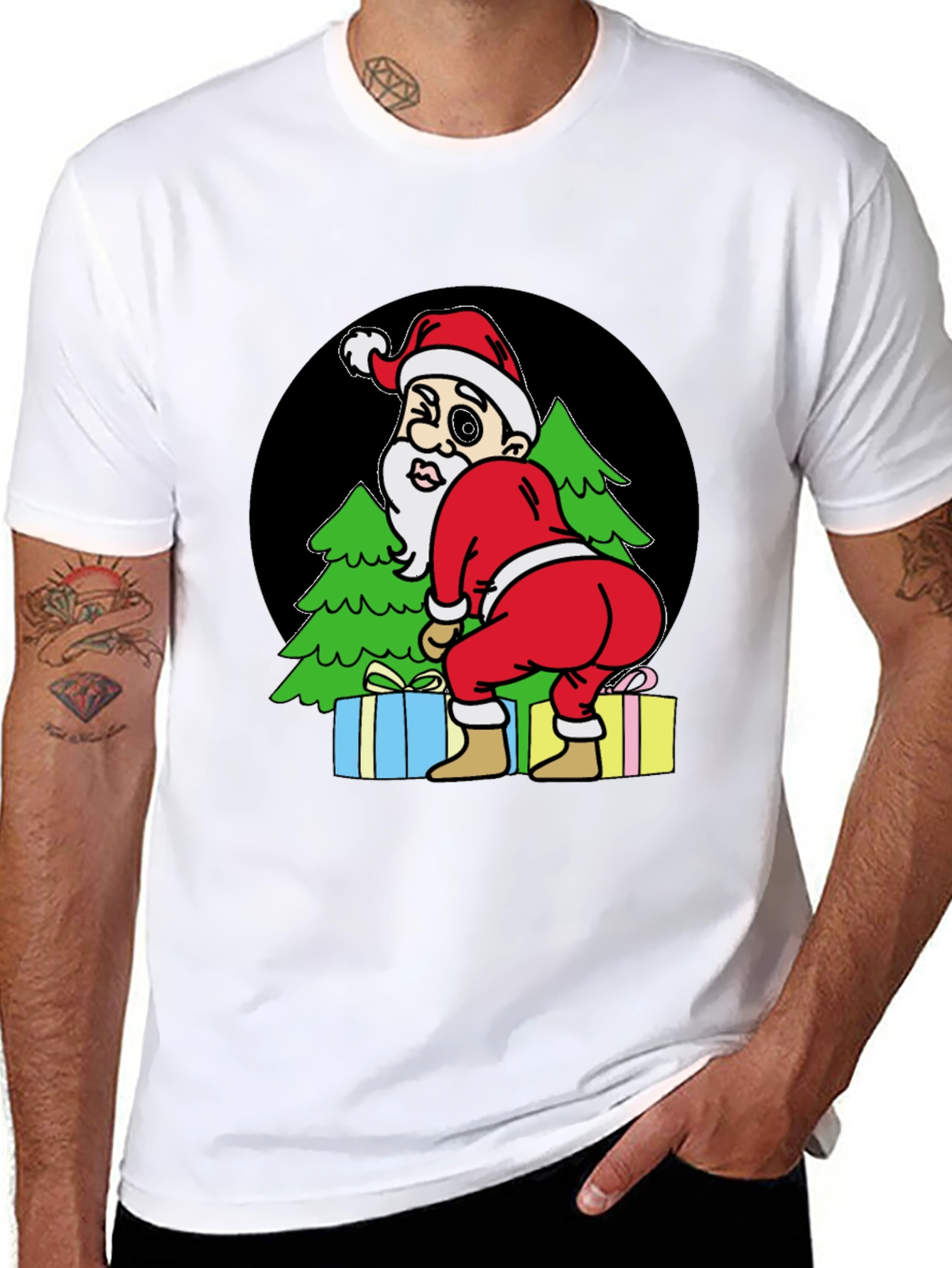Black Funny Santa T-Shirt - Cheeky Christmas Tee view 8
