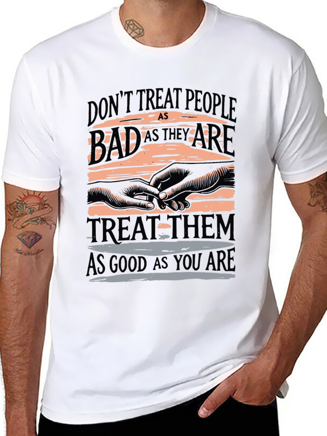 Black Inspirational Graphic T-Shirt - Treat Others Well view 8