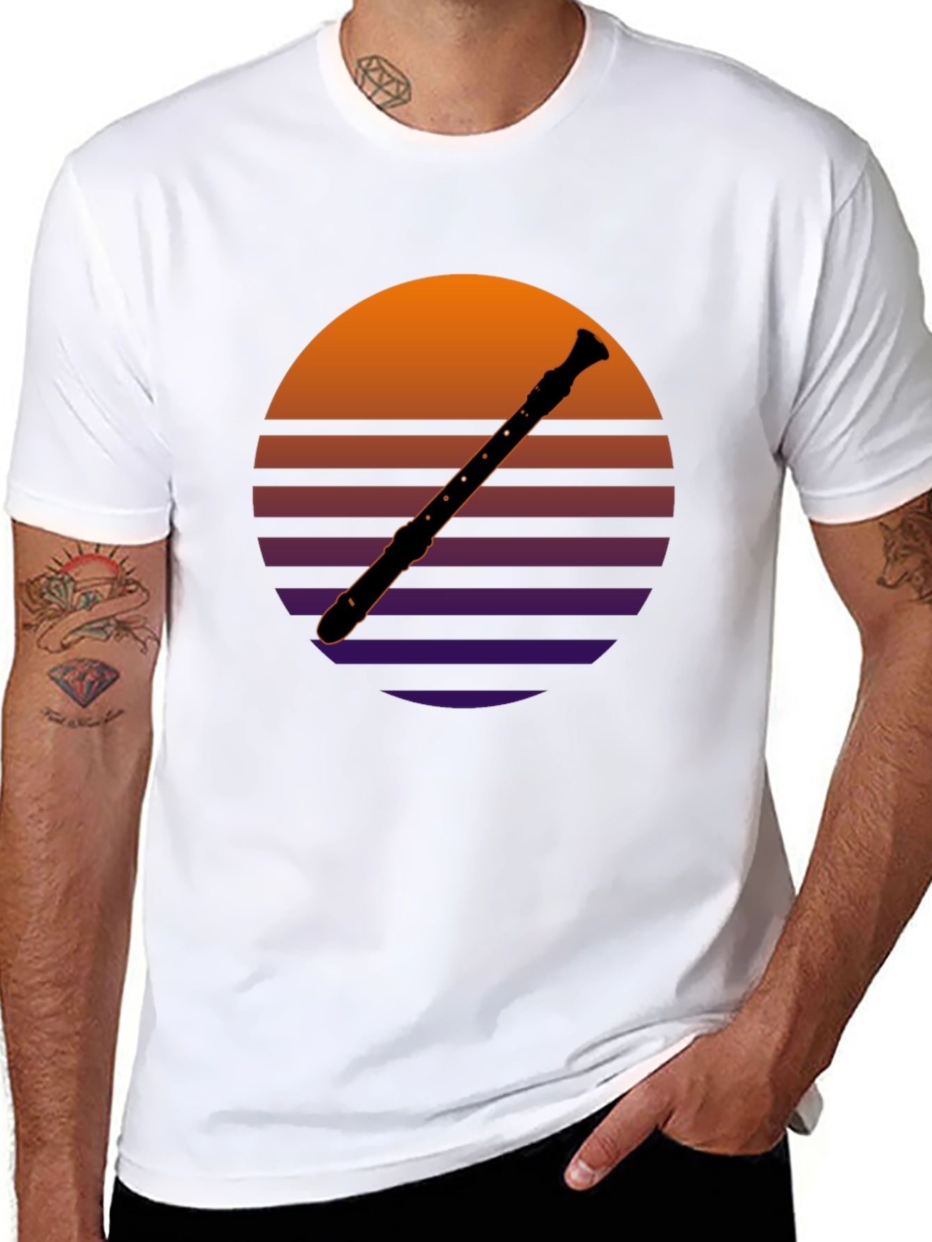 Black Retro Recorder T-Shirt - Vintage Sunset Design view 8