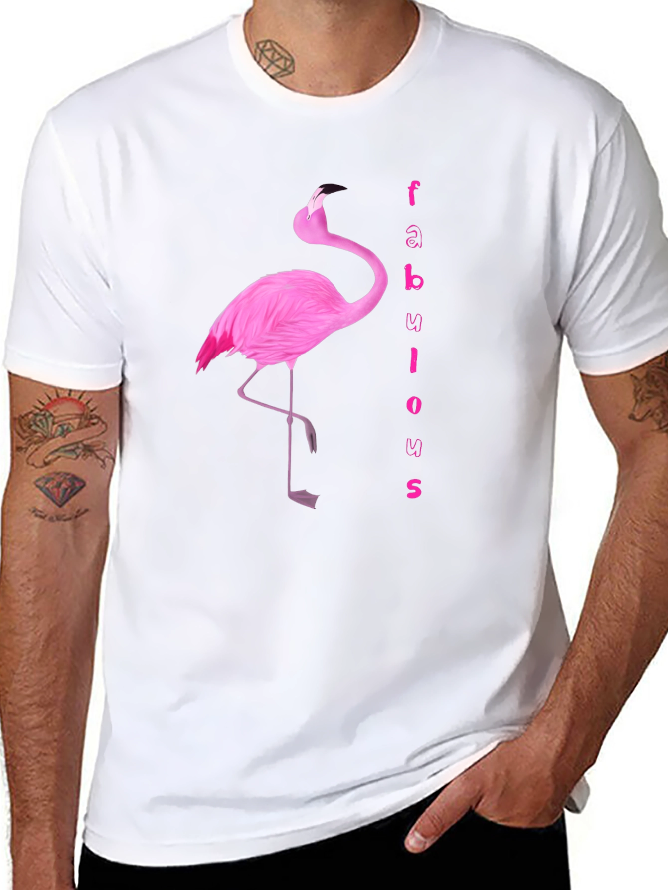 Black Fabulous Flamingo Graphic Tee - Black Cotton T-Shirt view 8