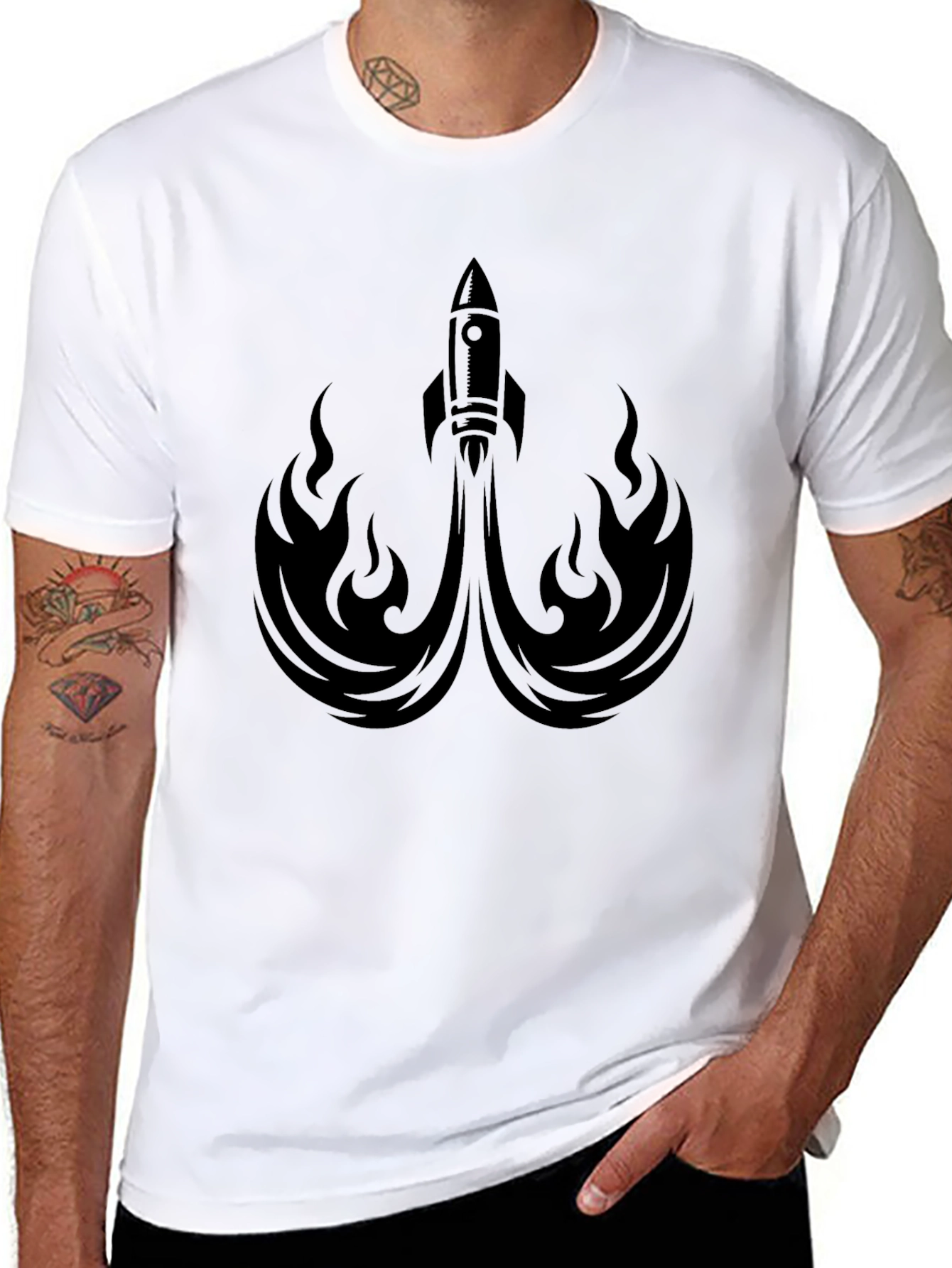Black Rocket Launch Graphic Tee - Black Crew Neck Shirt view 8