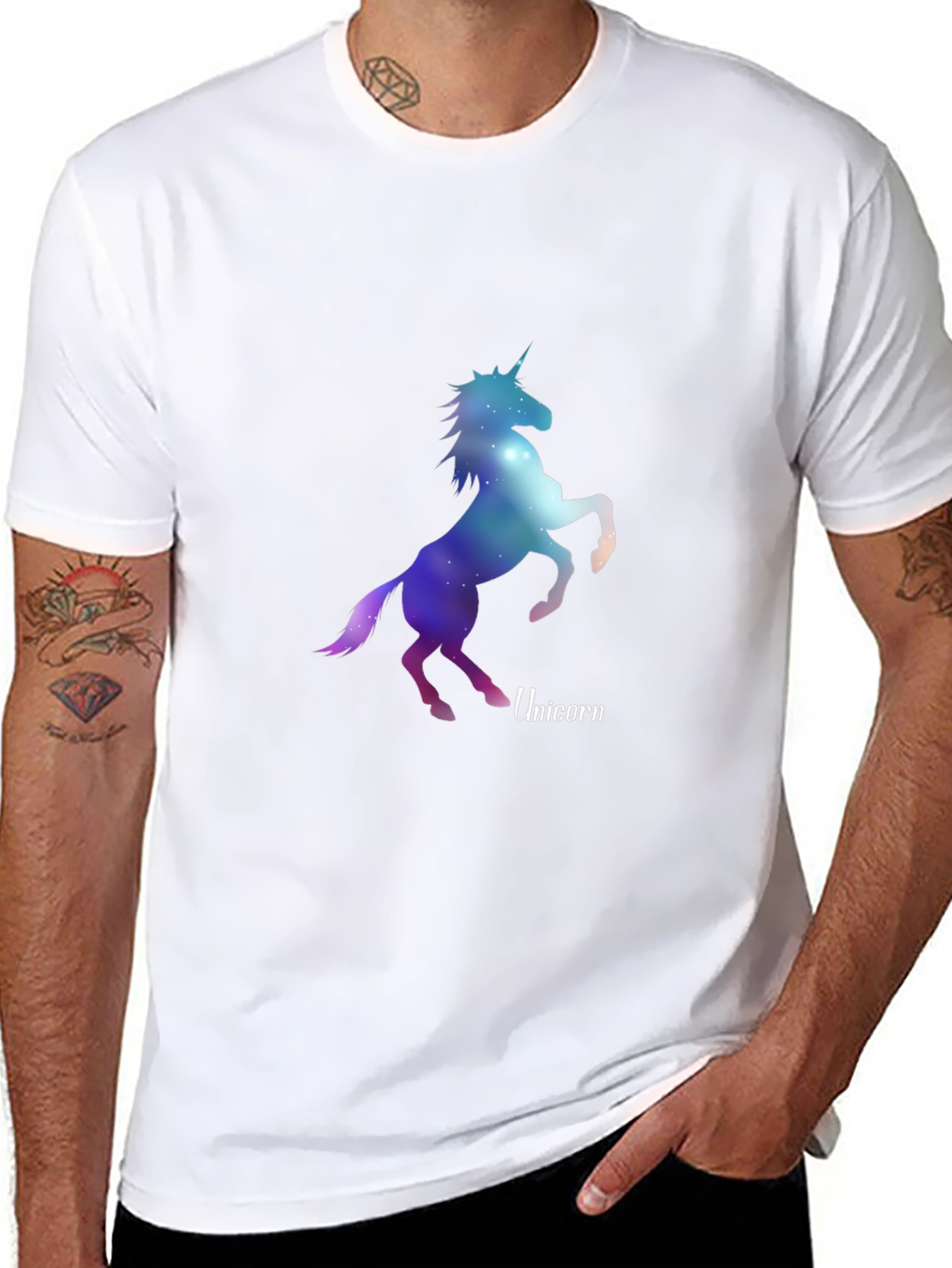 Black Galaxy Unicorn Graphic Tee - Stylish Men's Black T-Shirt view 8