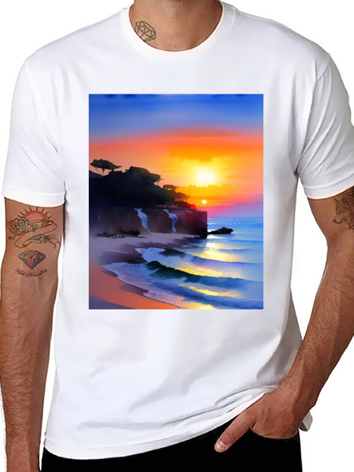 Black Sunset Beach Graphic Tee view 8