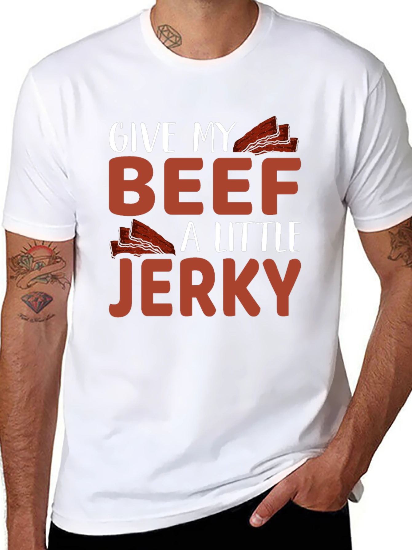 Black Funny Beef Jerky T-Shirt - "Give My Beef A Little Jerky" view 8