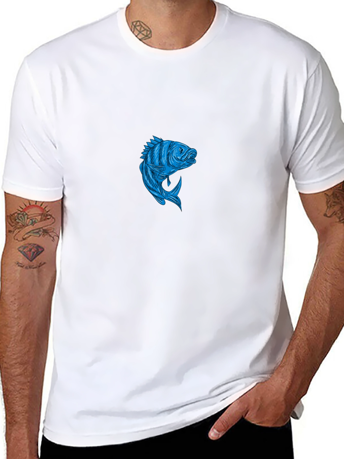 Men's Black T-Shirt with Blue Fish Graphic - 8