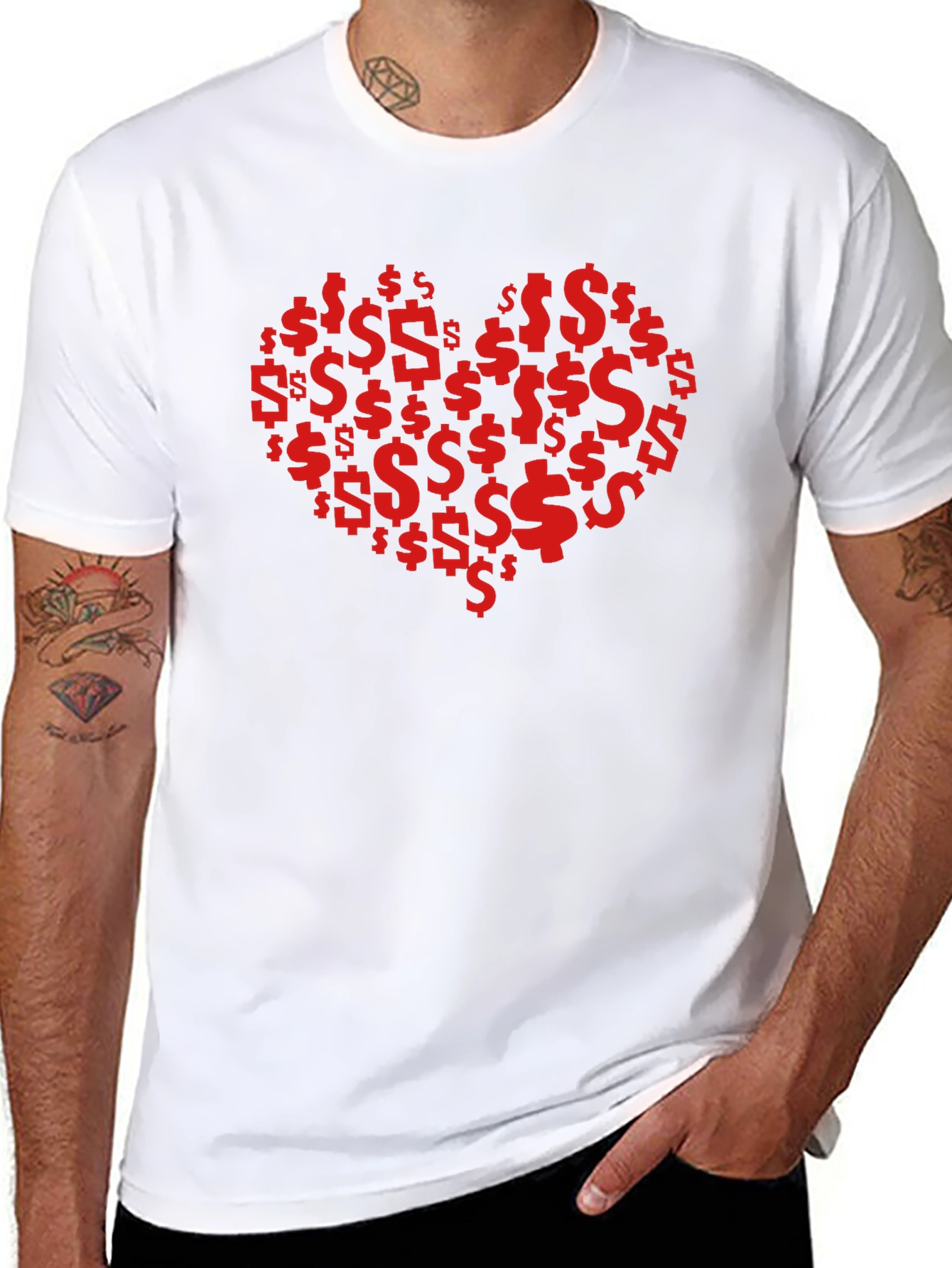 Black Money Heart Tee - Love of Wealth Graphic T-Shirt view 8