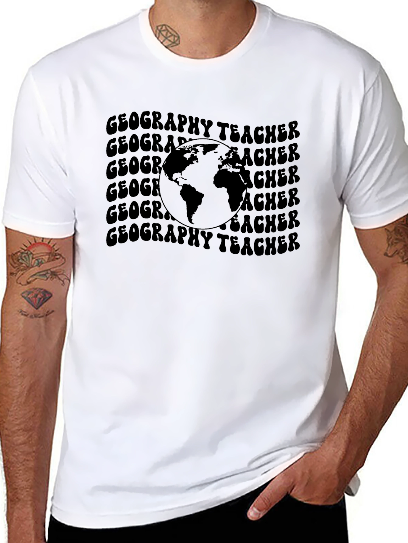 Black Geography Teacher Graphic T-Shirt - Black view 8