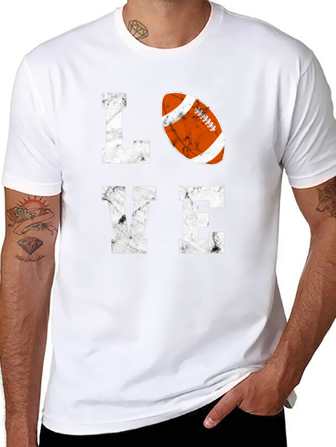 Black LOVE Football Graphic T-Shirt, Black Cotton Blend Tee view 8
