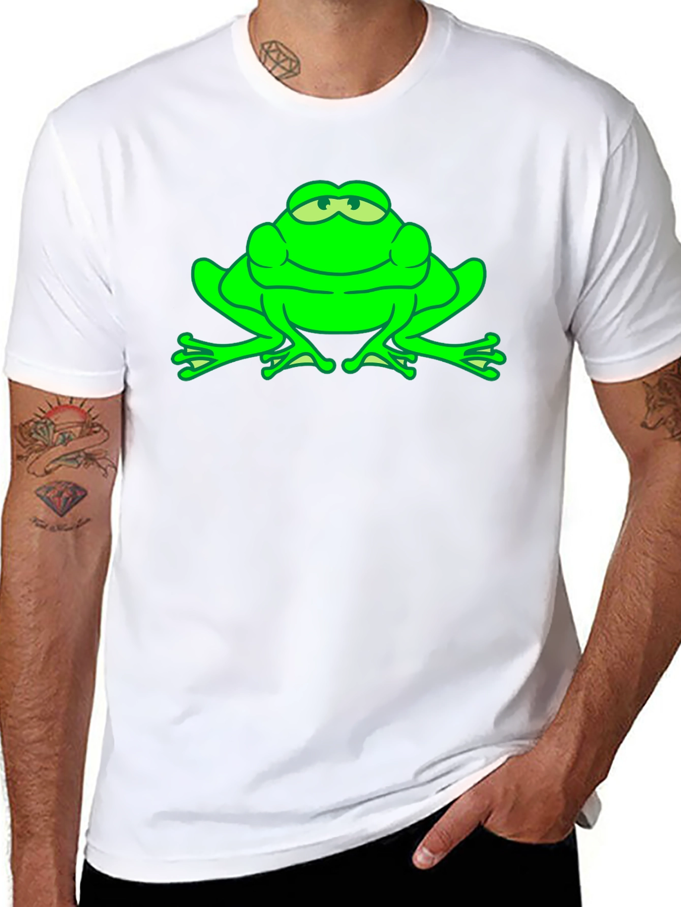 Black Green Frog Graphic Tee - Funny Animal T-Shirt view 8