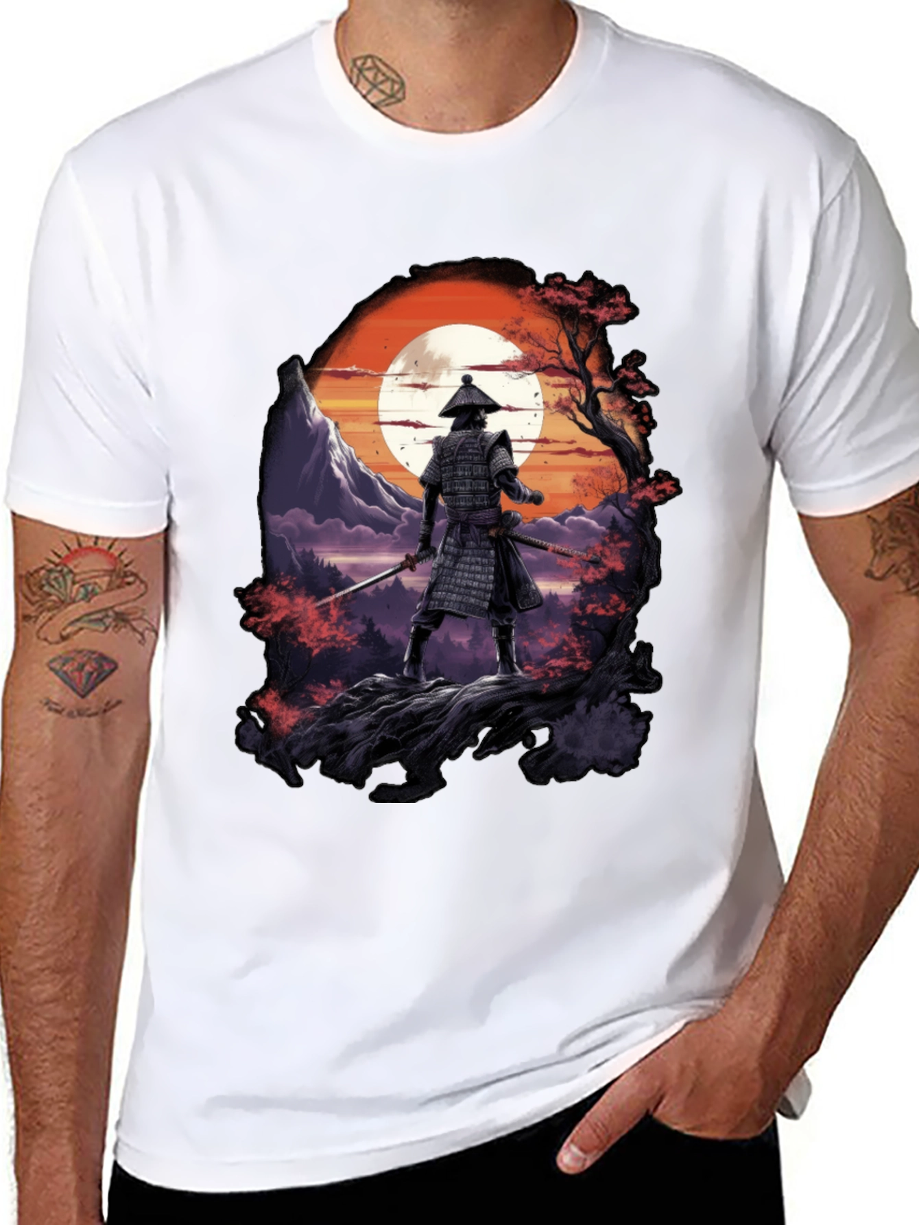 Black Samurai Sunset Black T-Shirt view 8