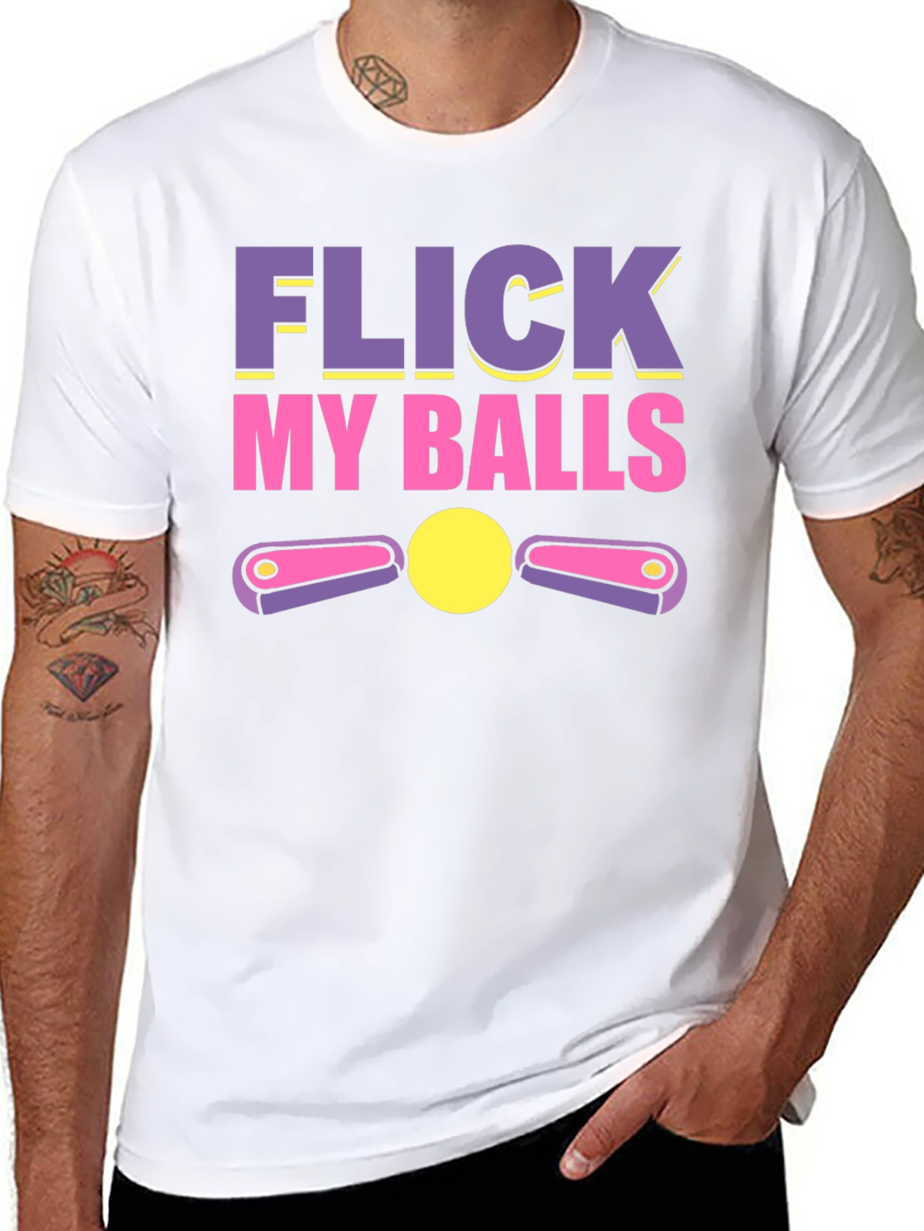 Black Flick My Balls Pinball Humor T-Shirt view 8