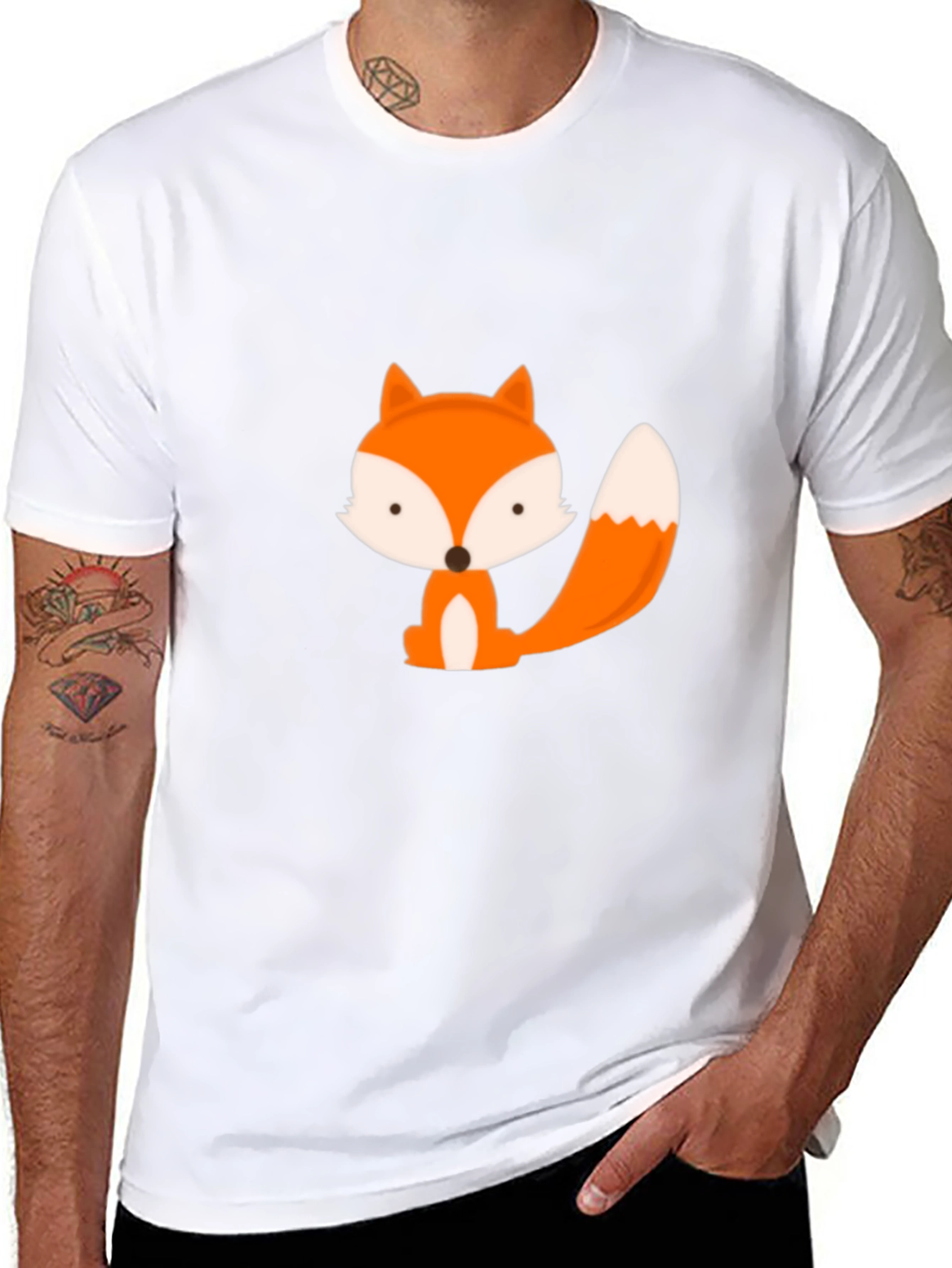 Black Cute Cartoon Fox Graphic Tee - Black view 8