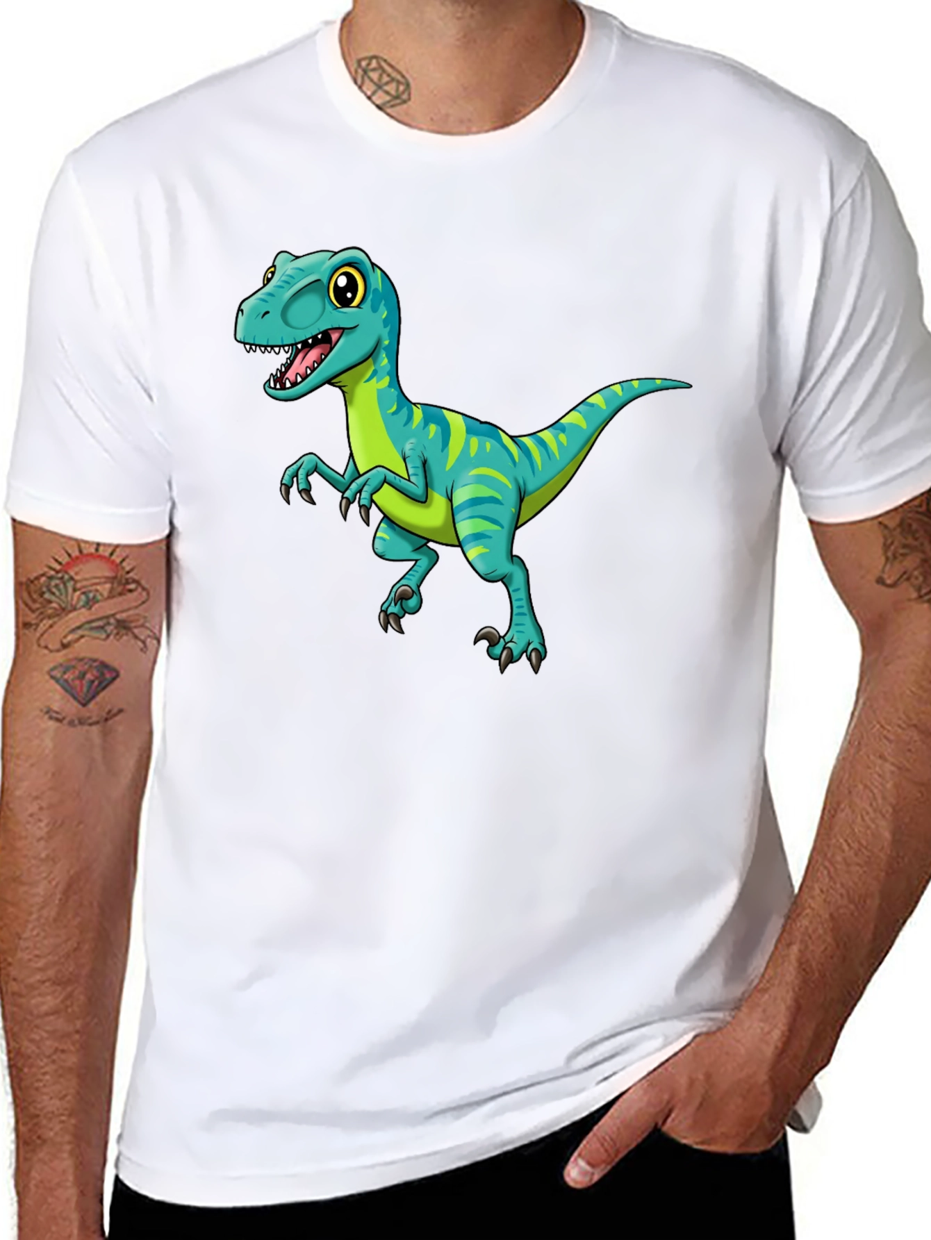 Black Cartoon Dinosaur Graphic Tee - Black view 8