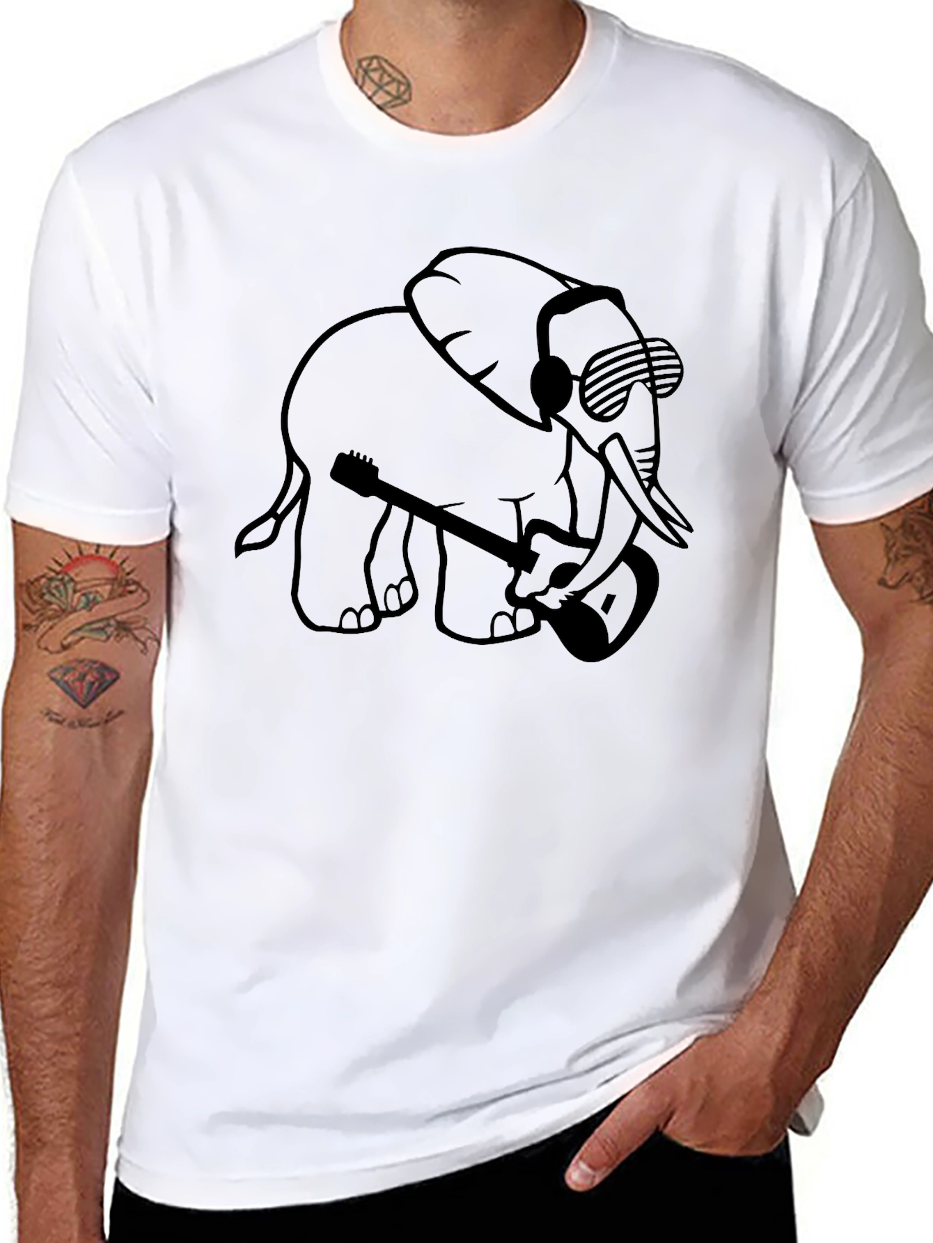 Black Elephant Guitar Player Graphic T-Shirt - Black view 8