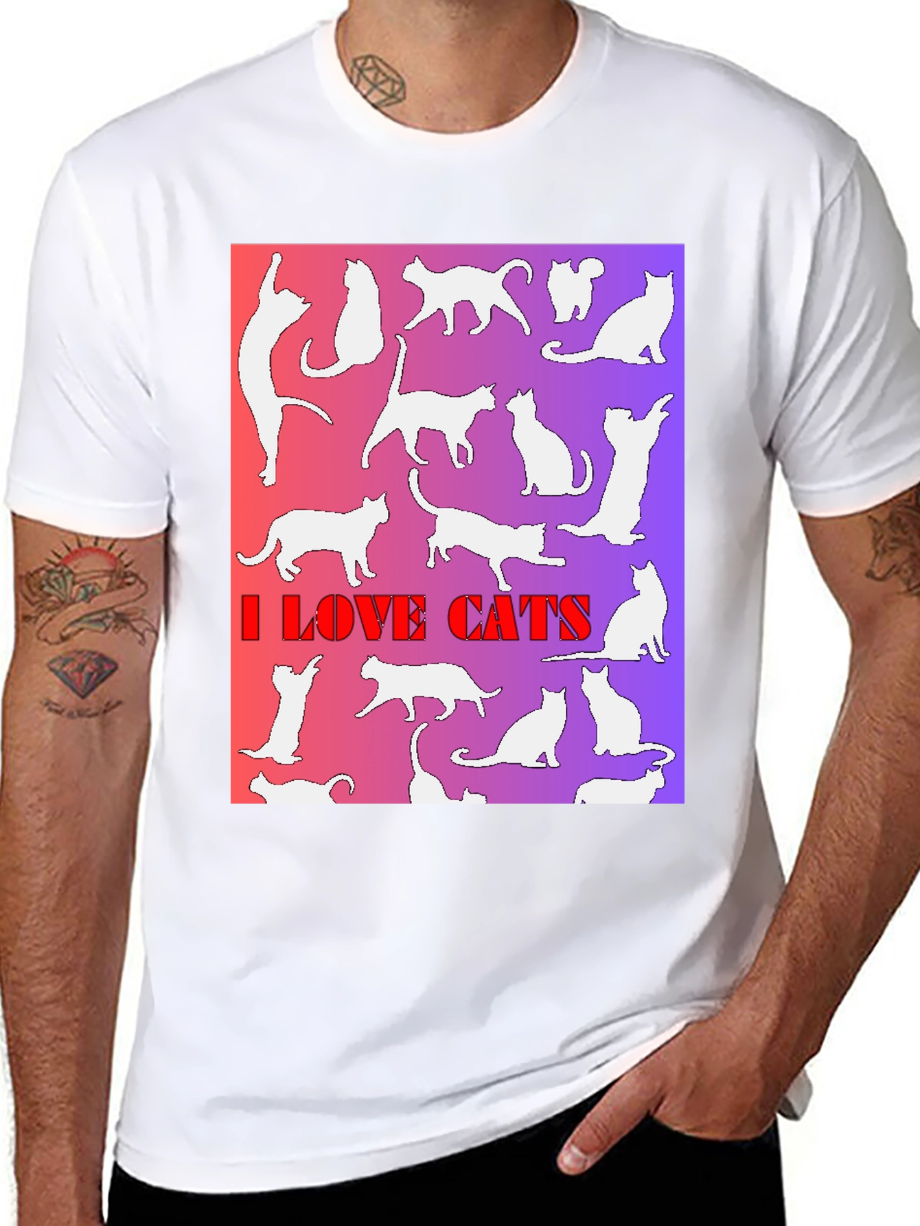 Black I Love Cats T-Shirt view 8
